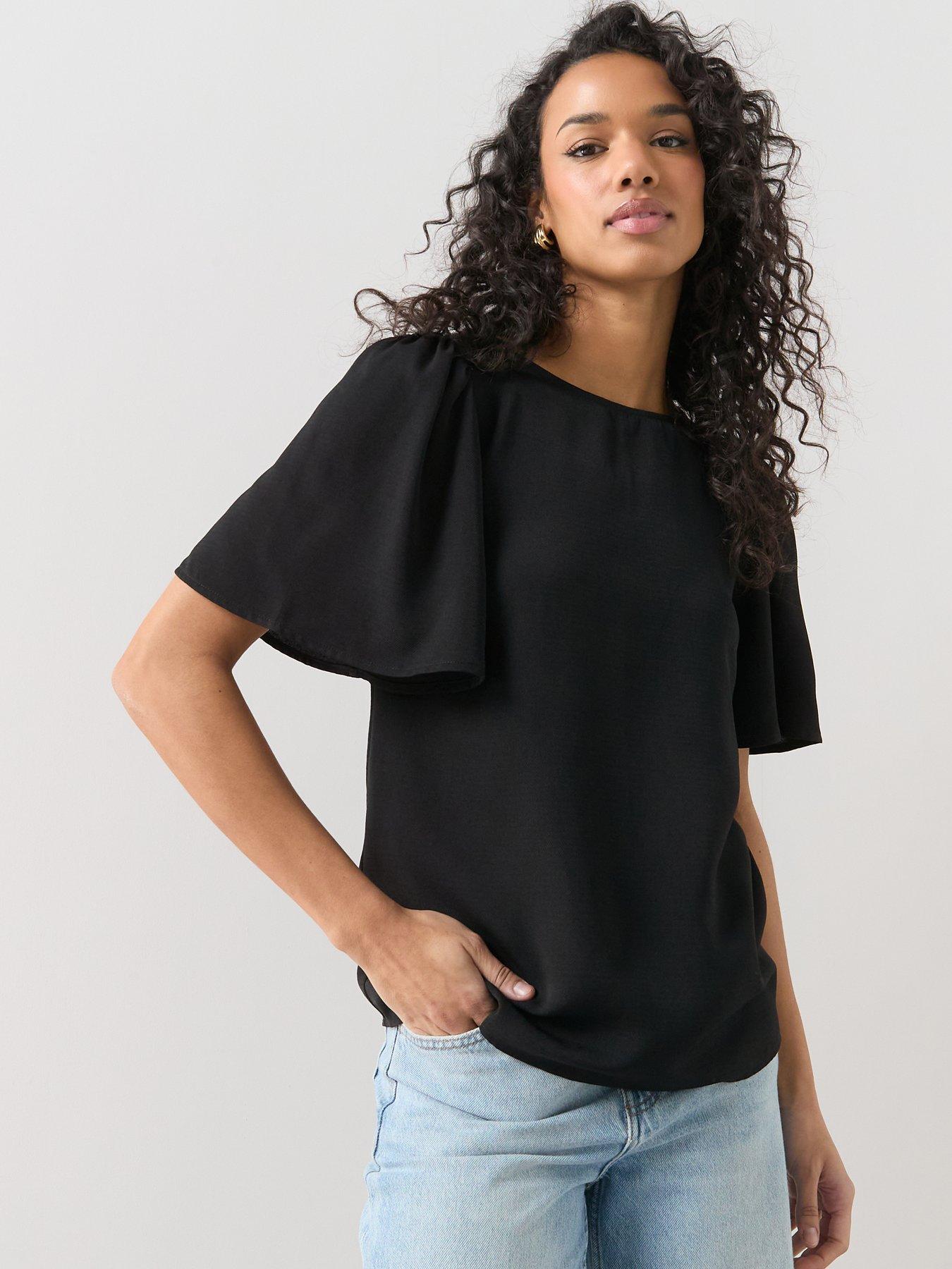 the-very-collection-angel-sleeve-plain-blouse-black