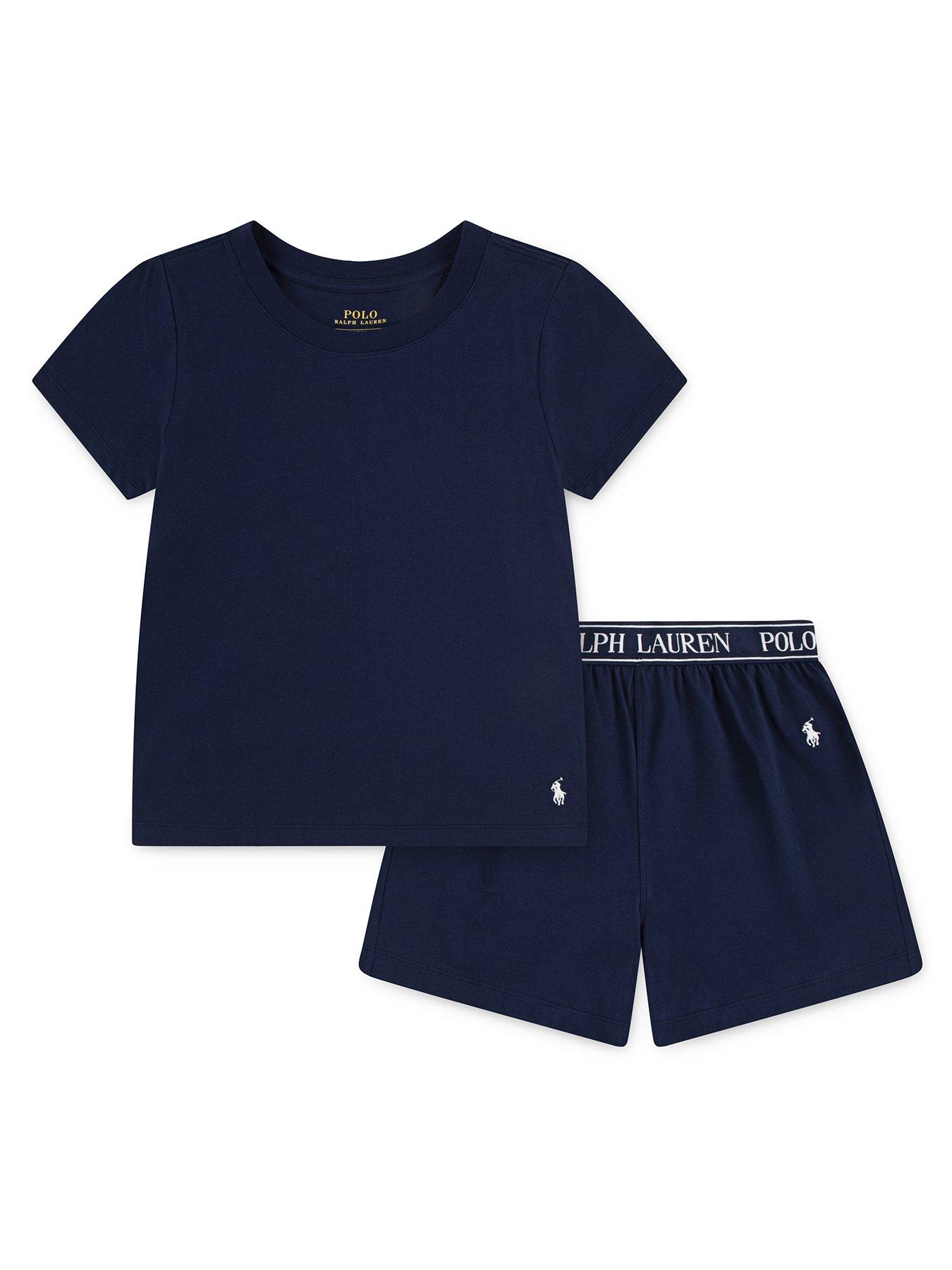 Polo Ralph Lauren Girls Jersey Short Sleeve Top And Short Pyjama Set - Navy