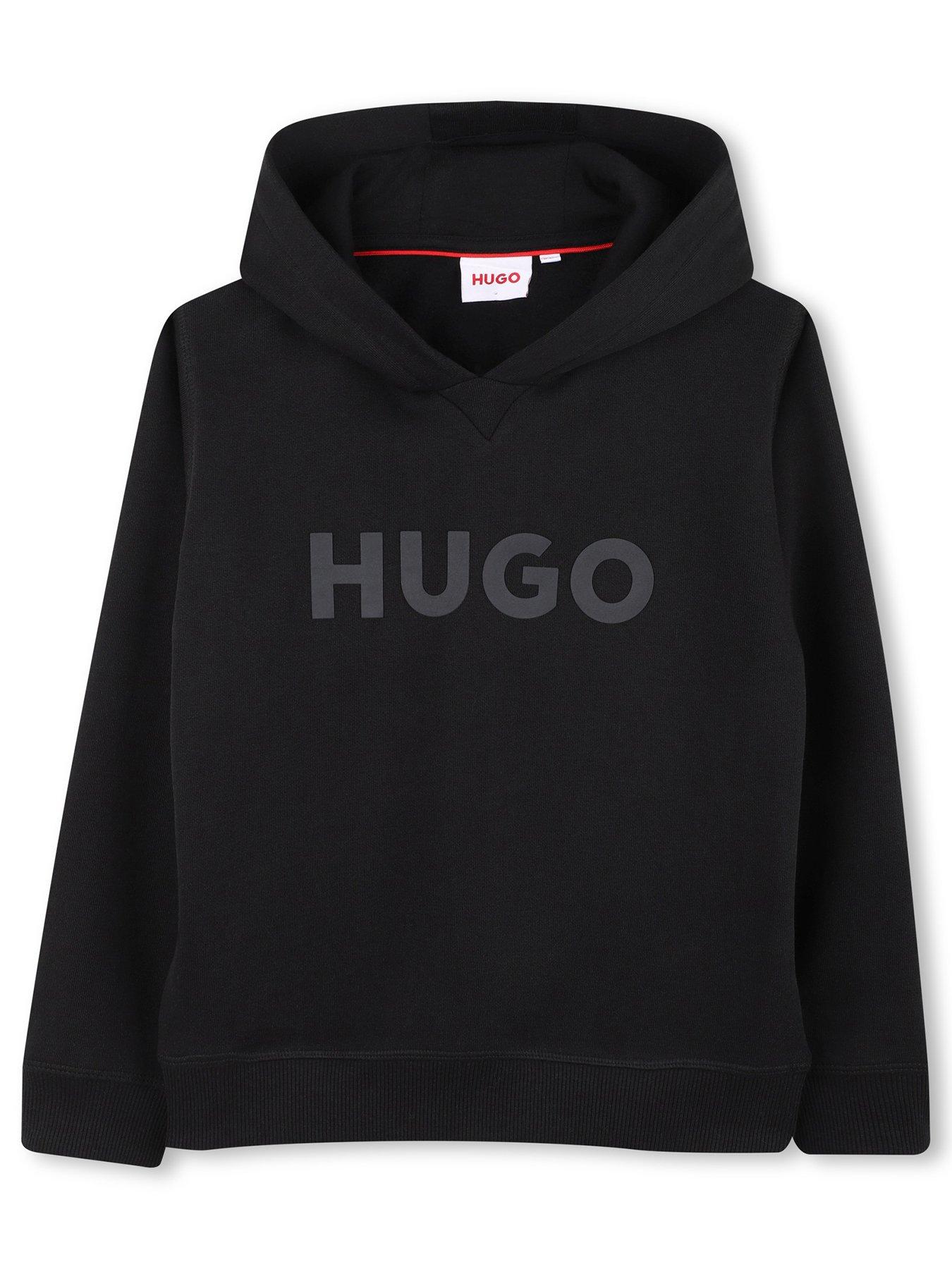 HUGO Boys Logo Hoodie, Black, Size 8 Years