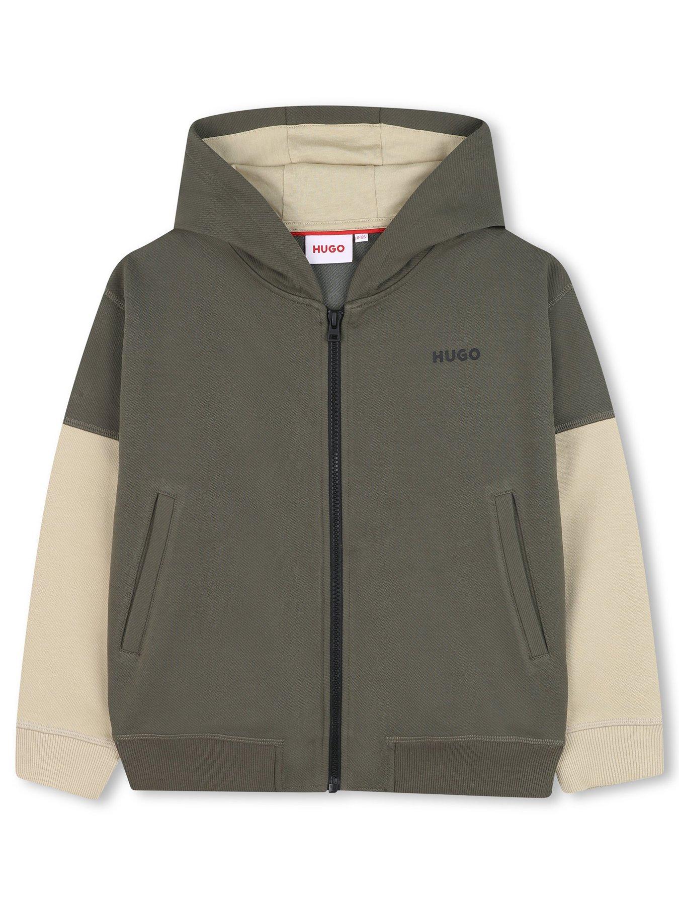 HUGO Boys Colour Block Zip Through Hoodie, Multi, Size 16 Years