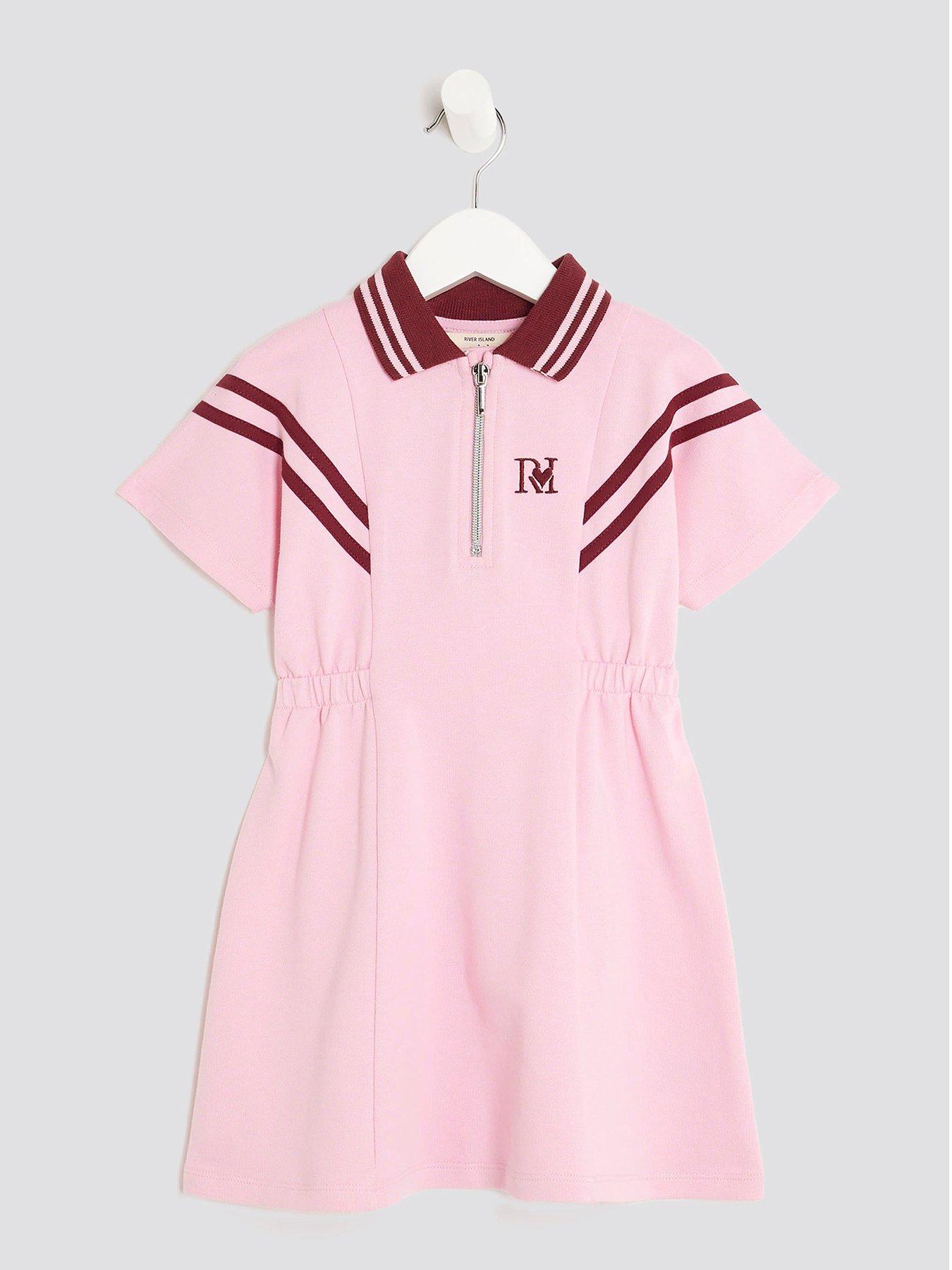 undefined Mini Girls Striped Polo Shirt Dress - Pink