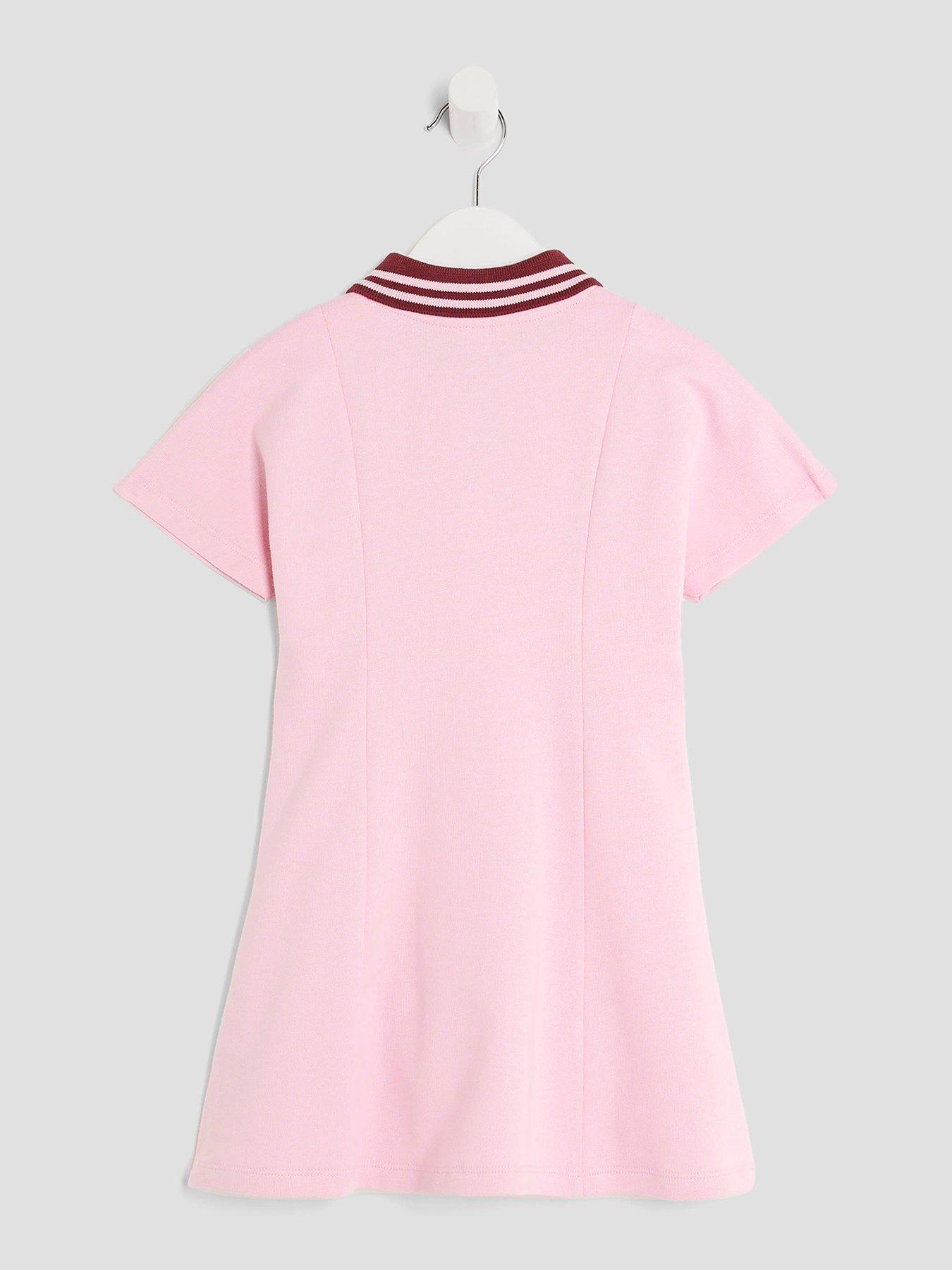 Image 2 of 4 of River Island Mini Girls Striped Polo Shirt Dress - Pink