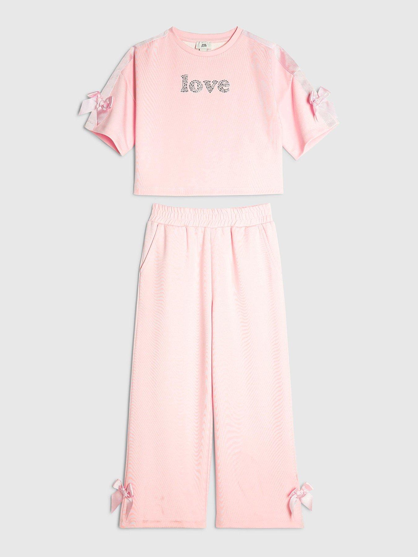 River Island Girls Love Bow T-Shirt And Joggers Set - Pink