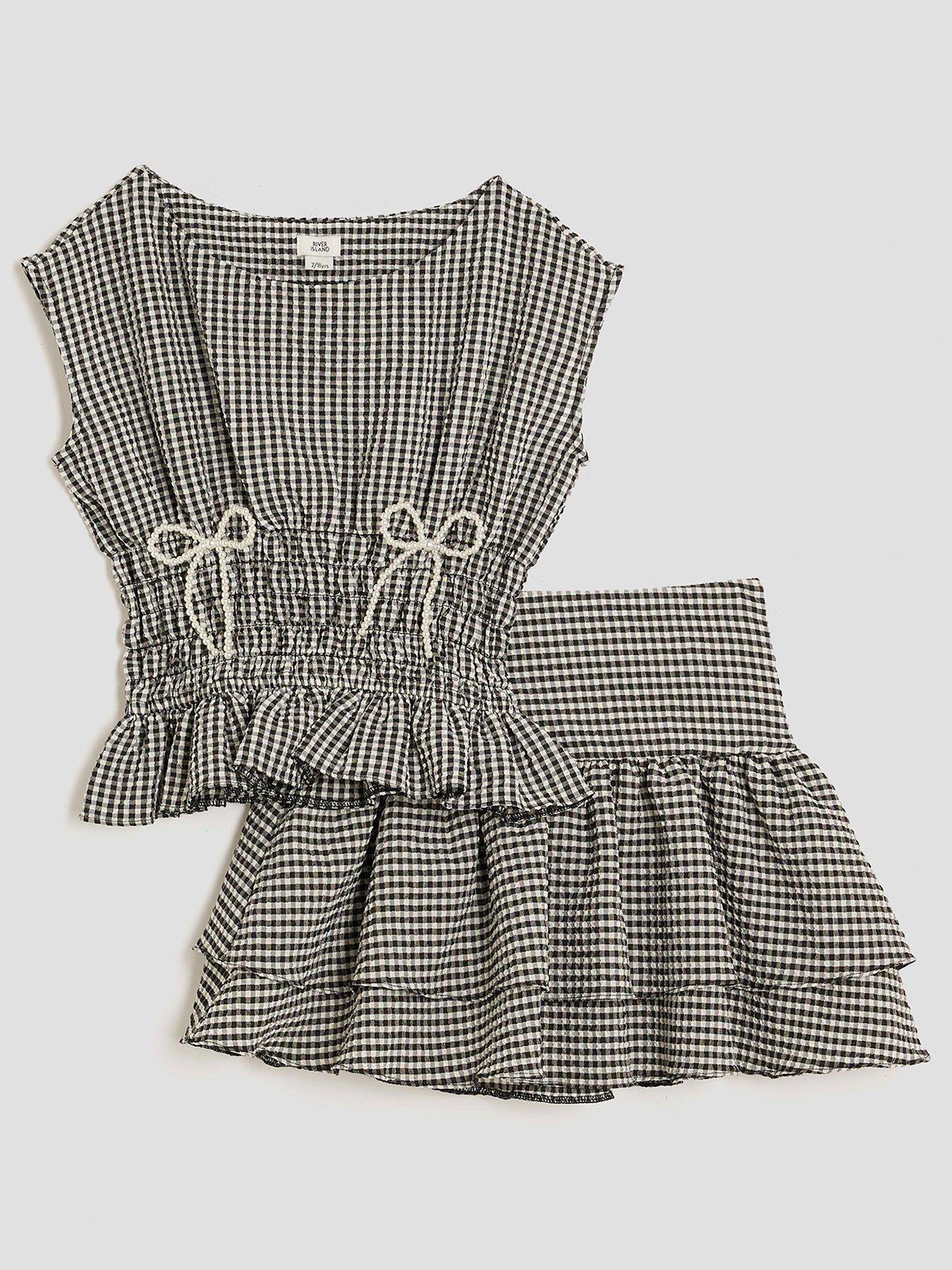 undefined Older Girls Gingham Bow Set - Black