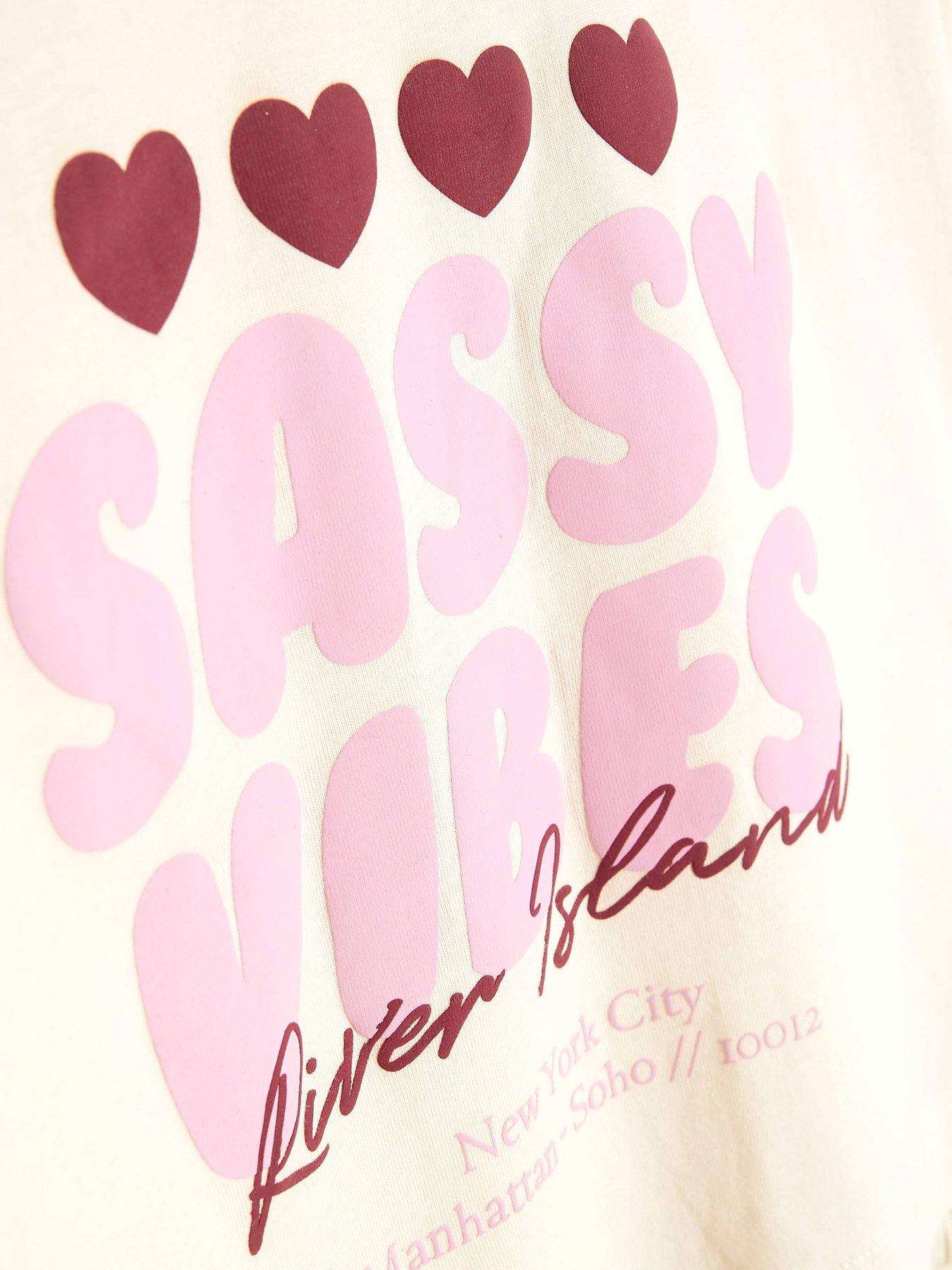 River Island Older Girls Sassy Vibes T-Shirt Set Cream Very