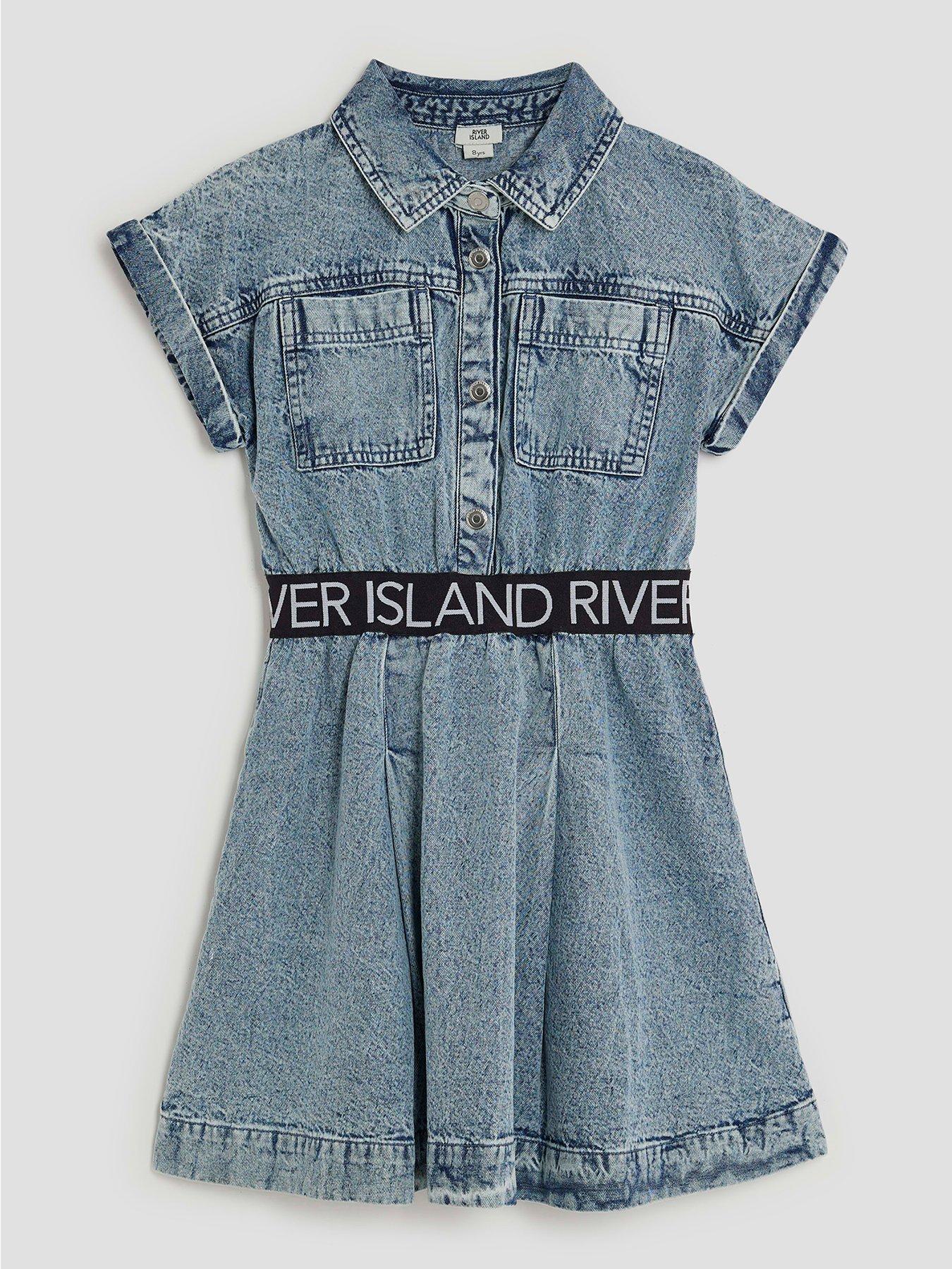 River Island Older Girls River Island Waistband Denim Twill Dress - Blue
