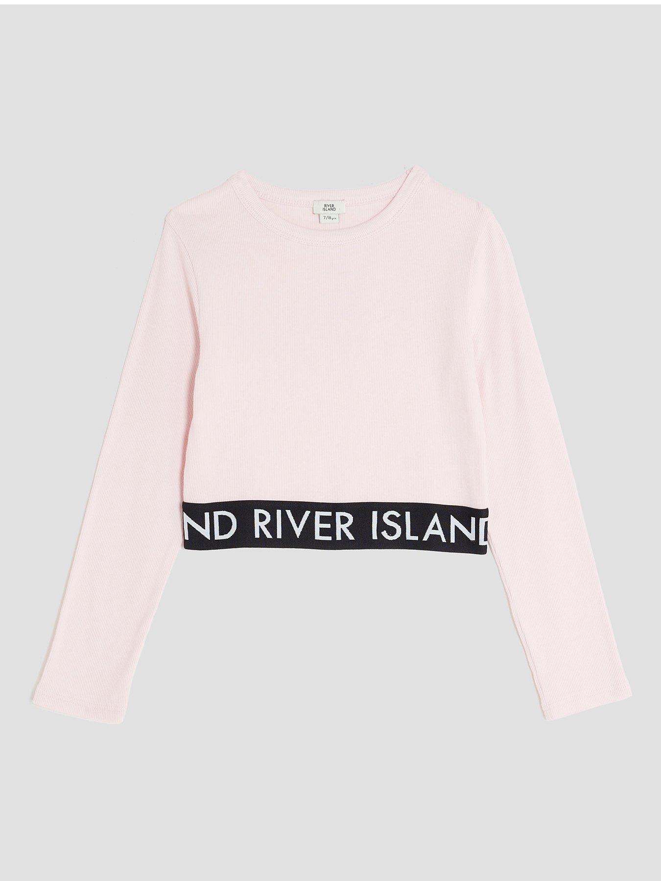 undefined Older Girls Ribbed River Island Long Sleeve Top - Pink