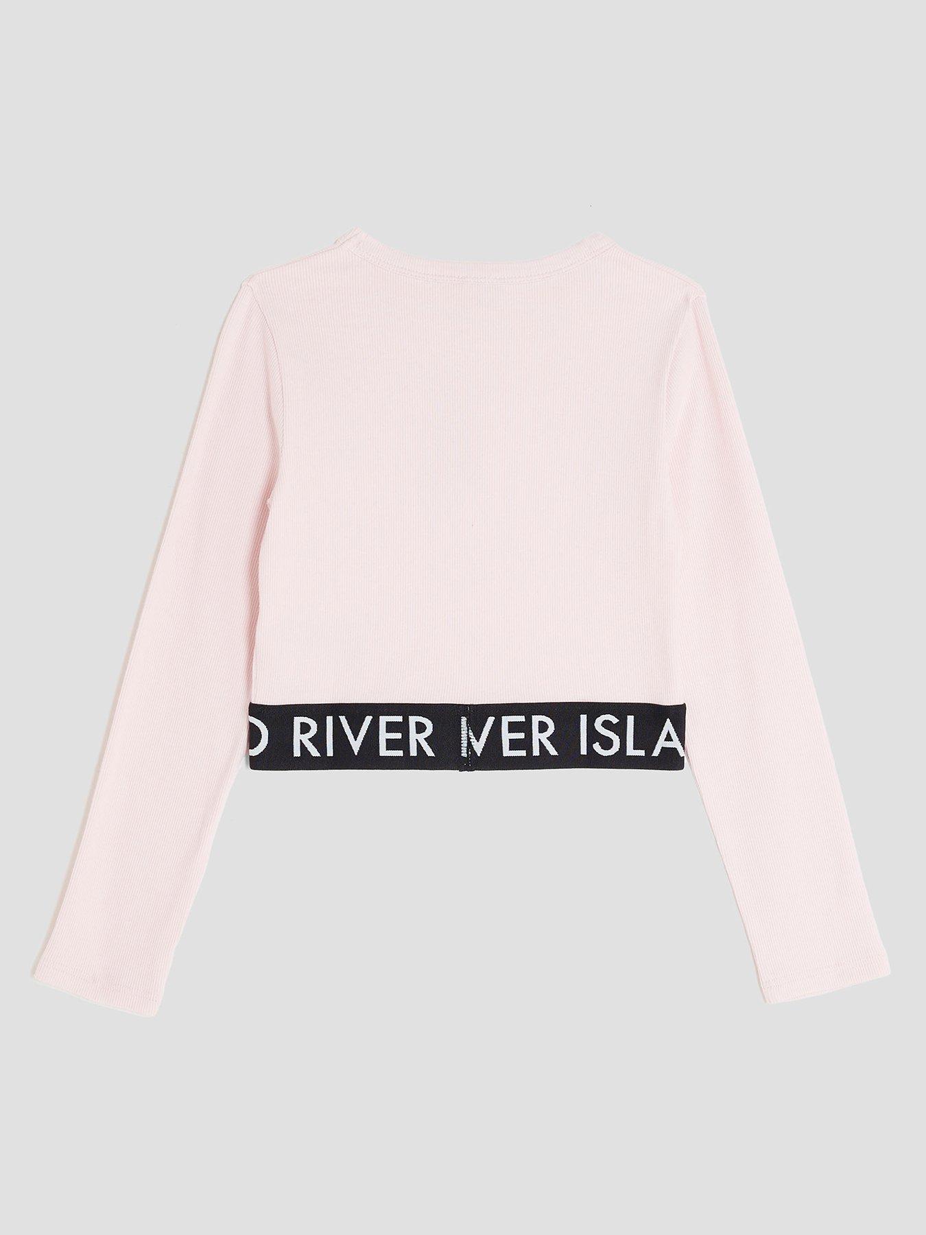 Image 2 of 4 of River Island Older Girls Ribbed River Island Long Sleeve Top - Pink