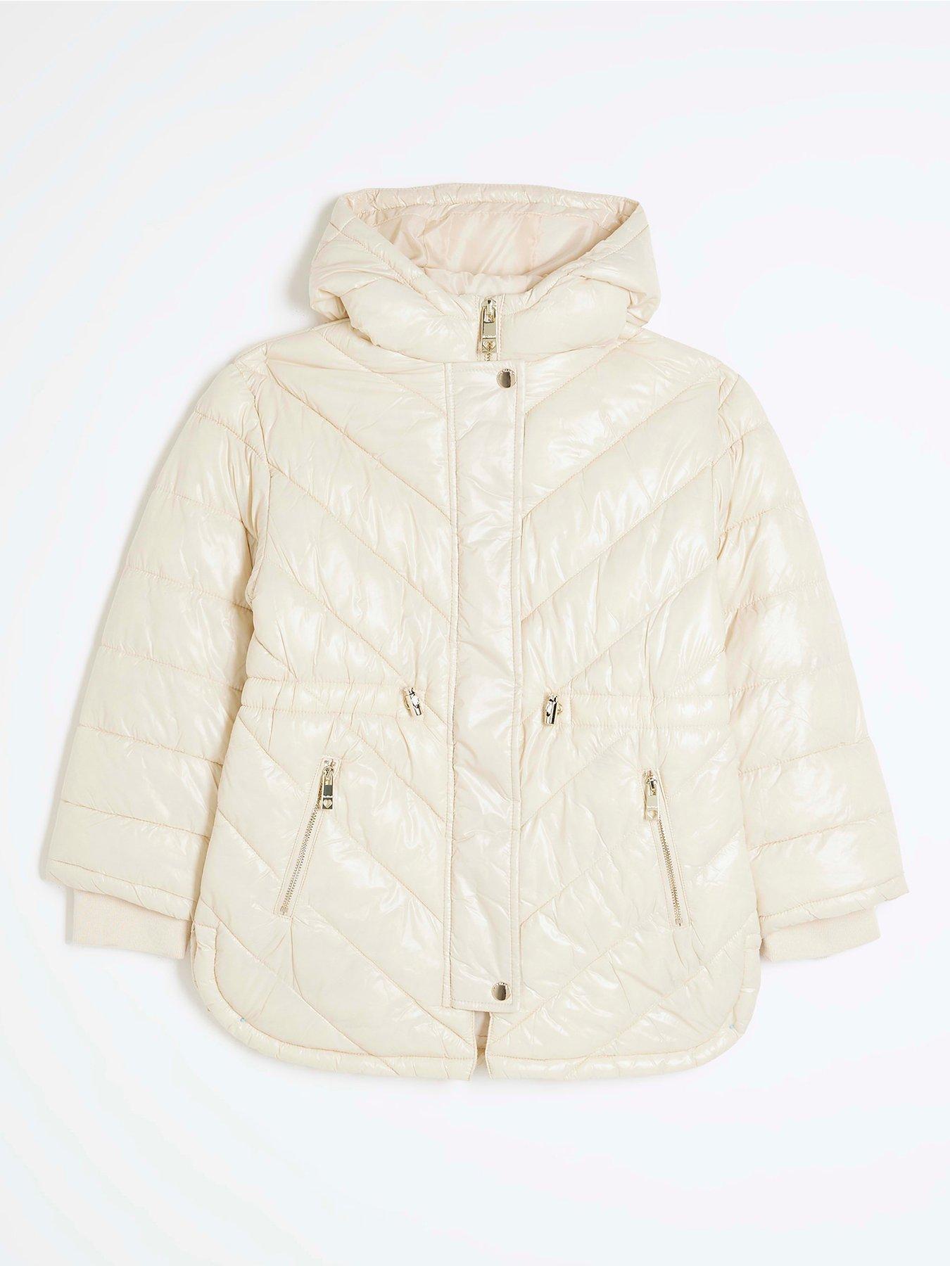 Image 1 of 5 of River Island Older Girls Hooded Padded Coat - Cream