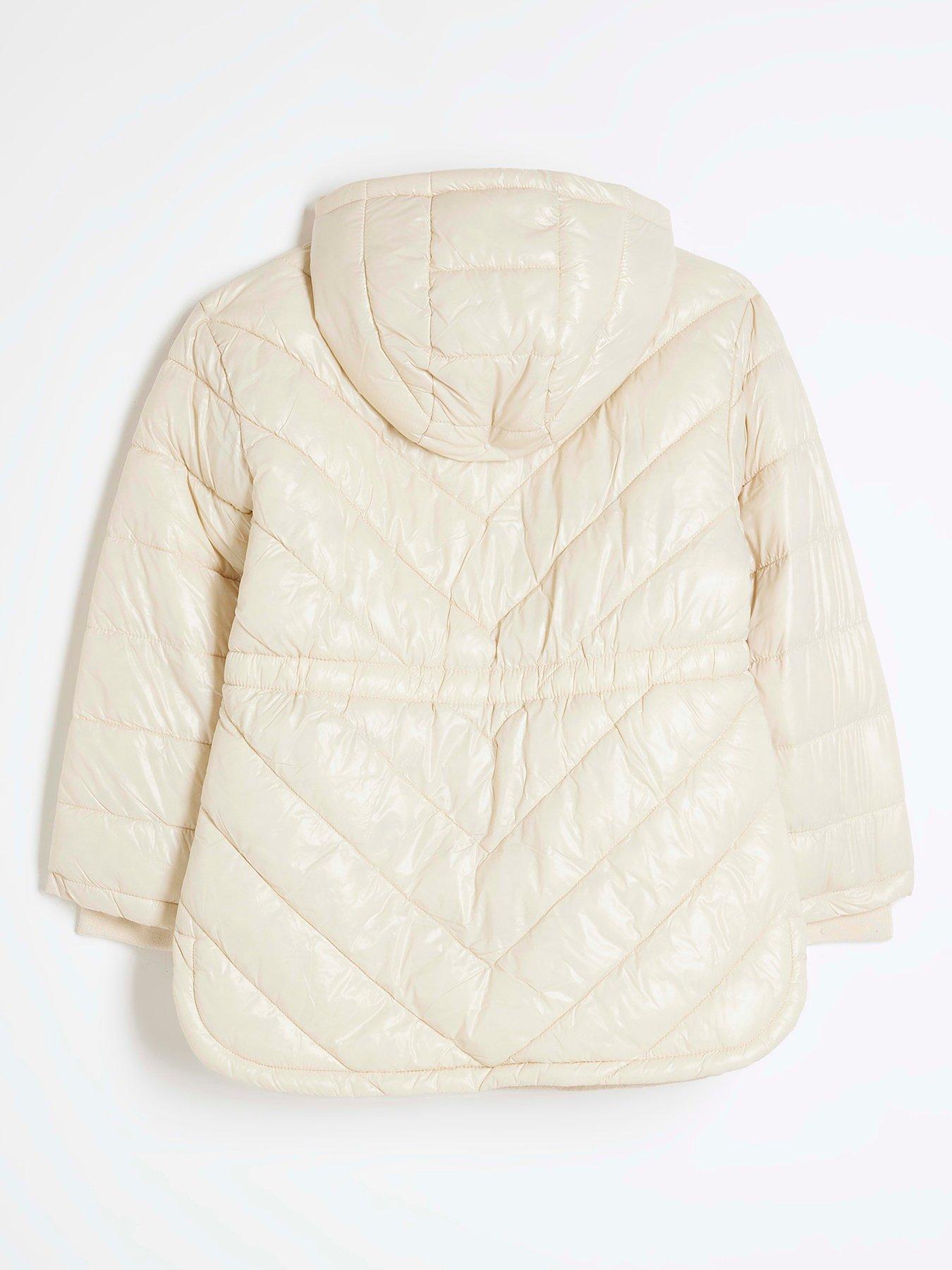 Image 2 of 5 of River Island Older Girls Hooded Padded Coat - Cream