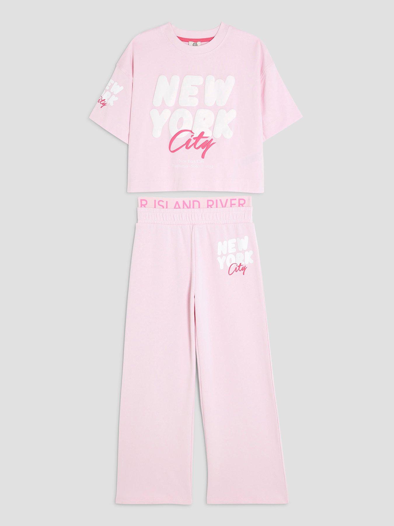 undefined Older Girls New York Wide T-Shirt Set - Light Pink