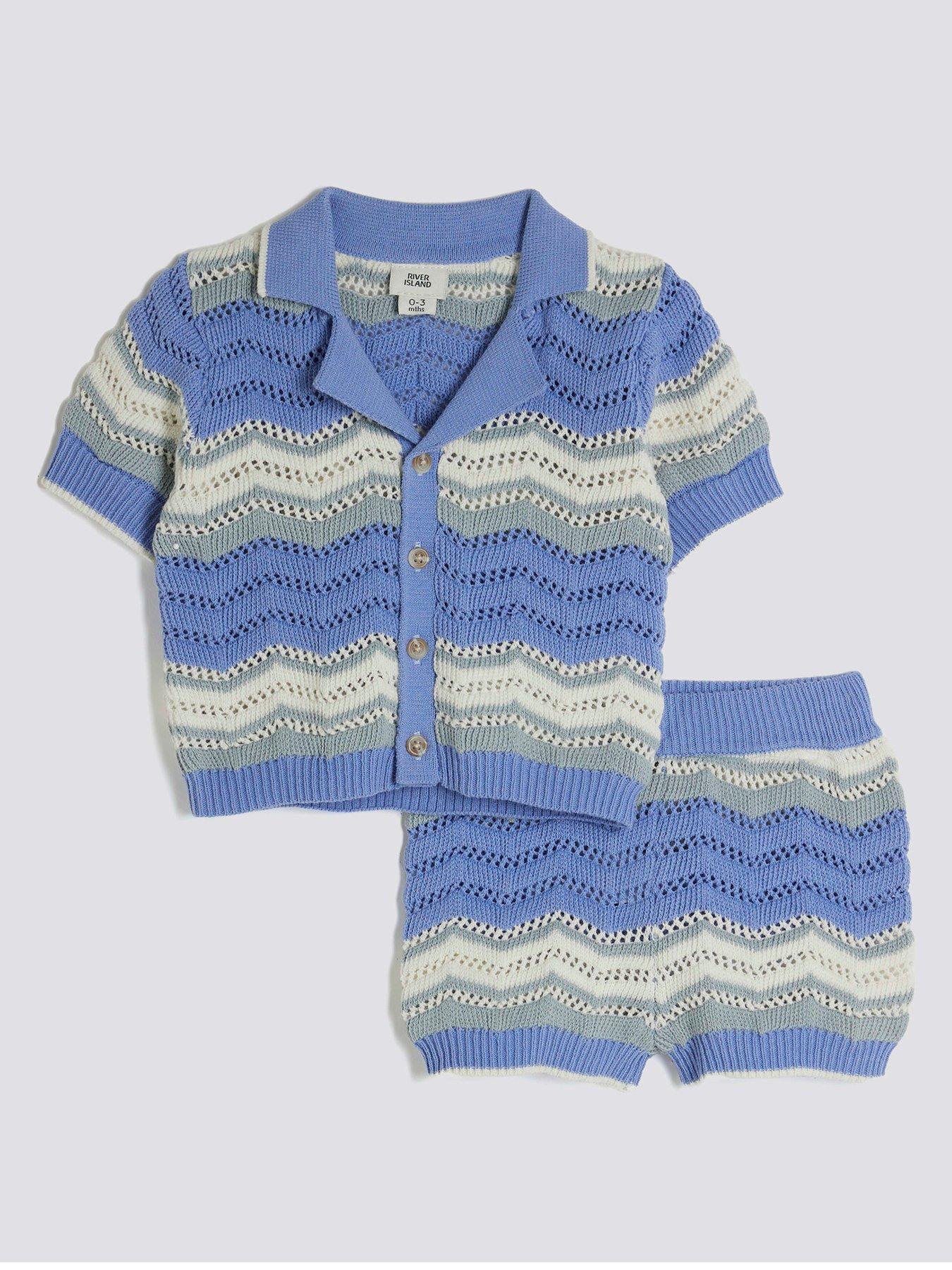 undefined Boys Wavy Textured Shorts Set - Blue