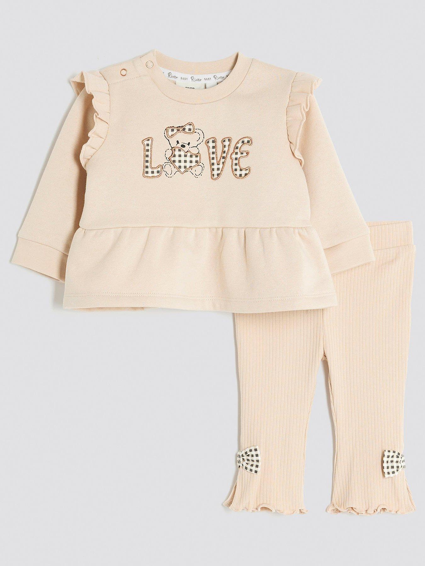 undefined Girls Peplum Sweatshirt Set - Beige