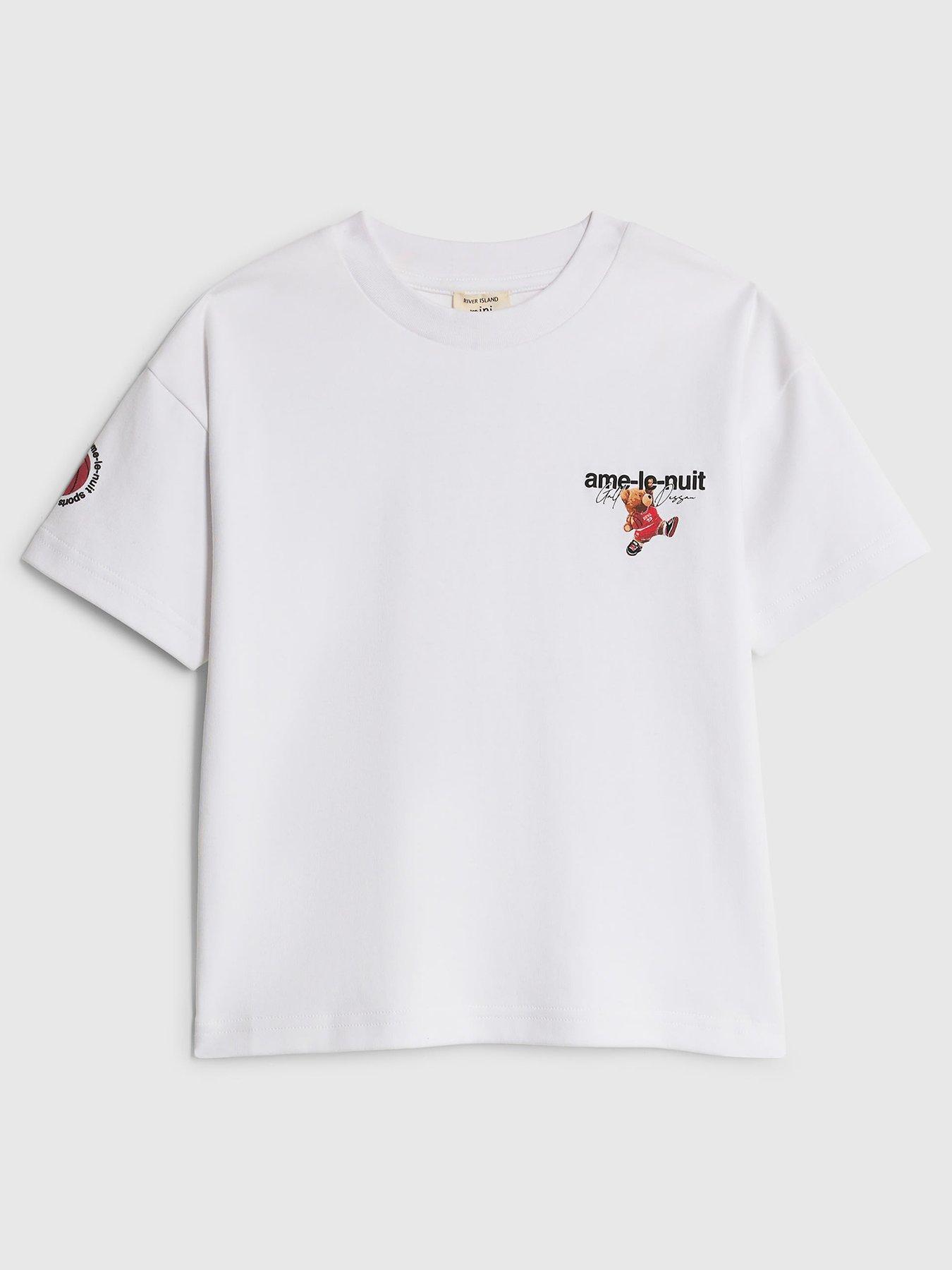 River Island Mini Boys Back Print Ame Le Nuit Bear Baller T-Shirt - White