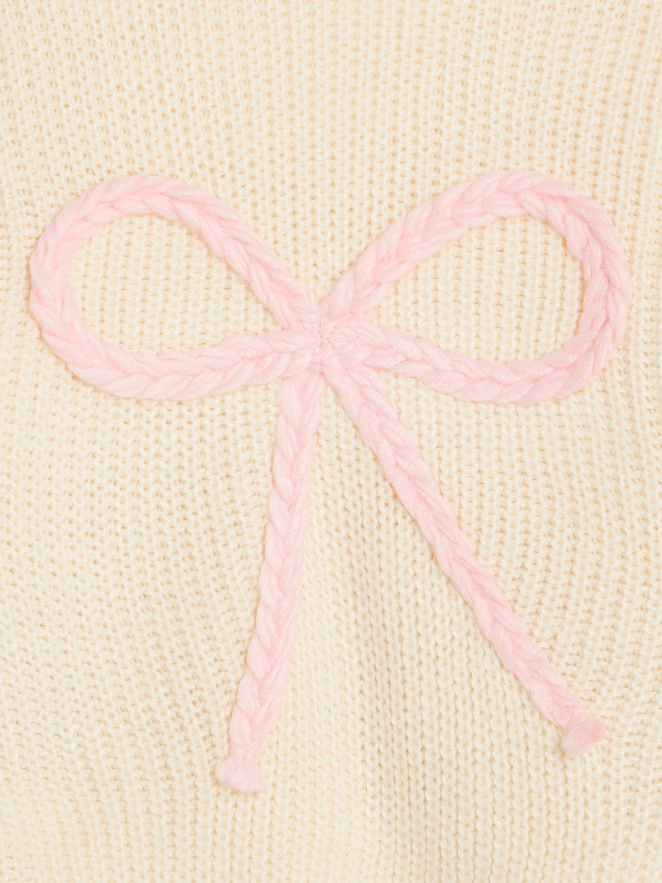Image 3 of 4 of River Island Mini Girls 3D Bow Cardigan - Cream