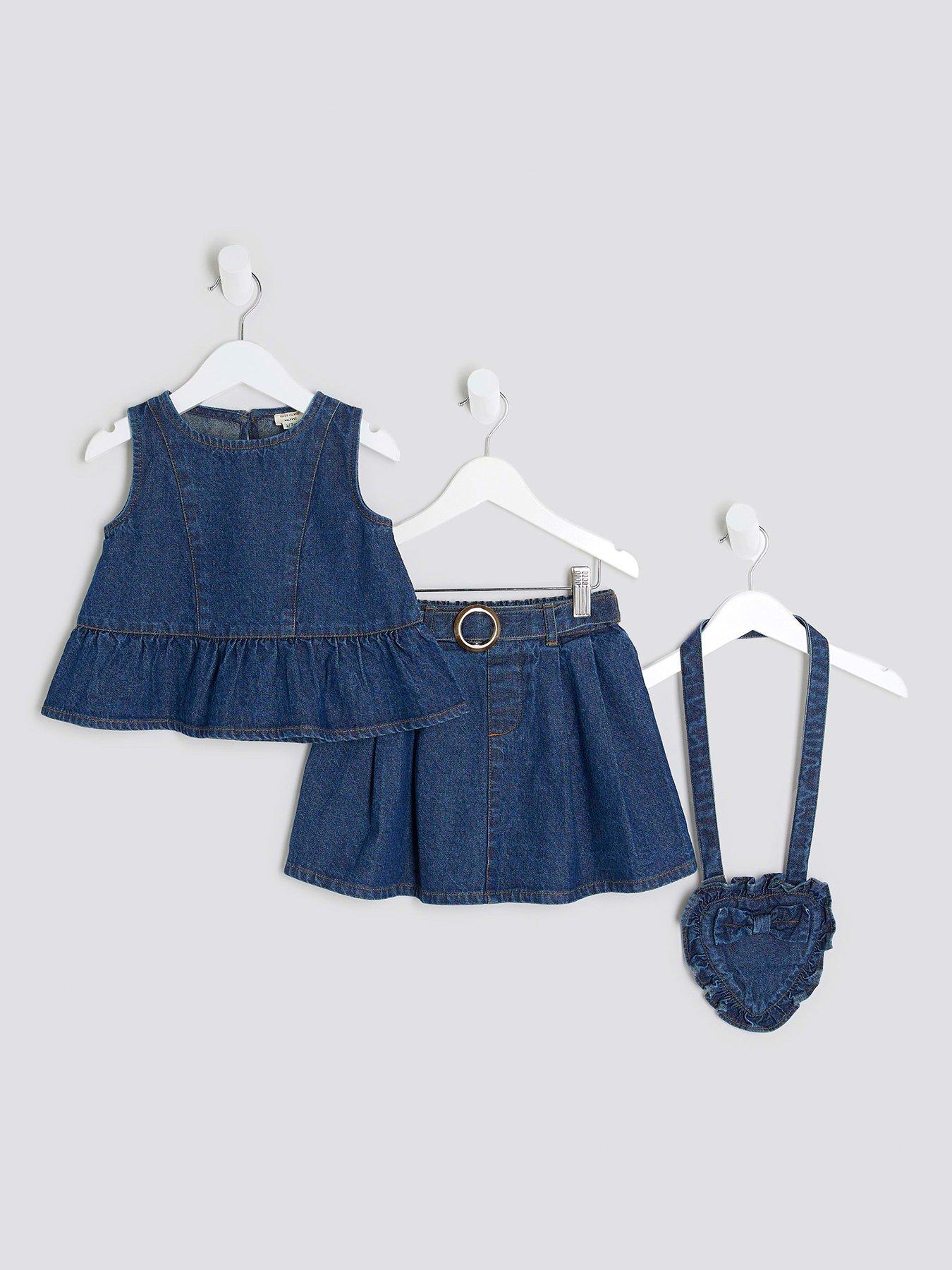 undefined Girls Denim Peplum Top Set - Blue