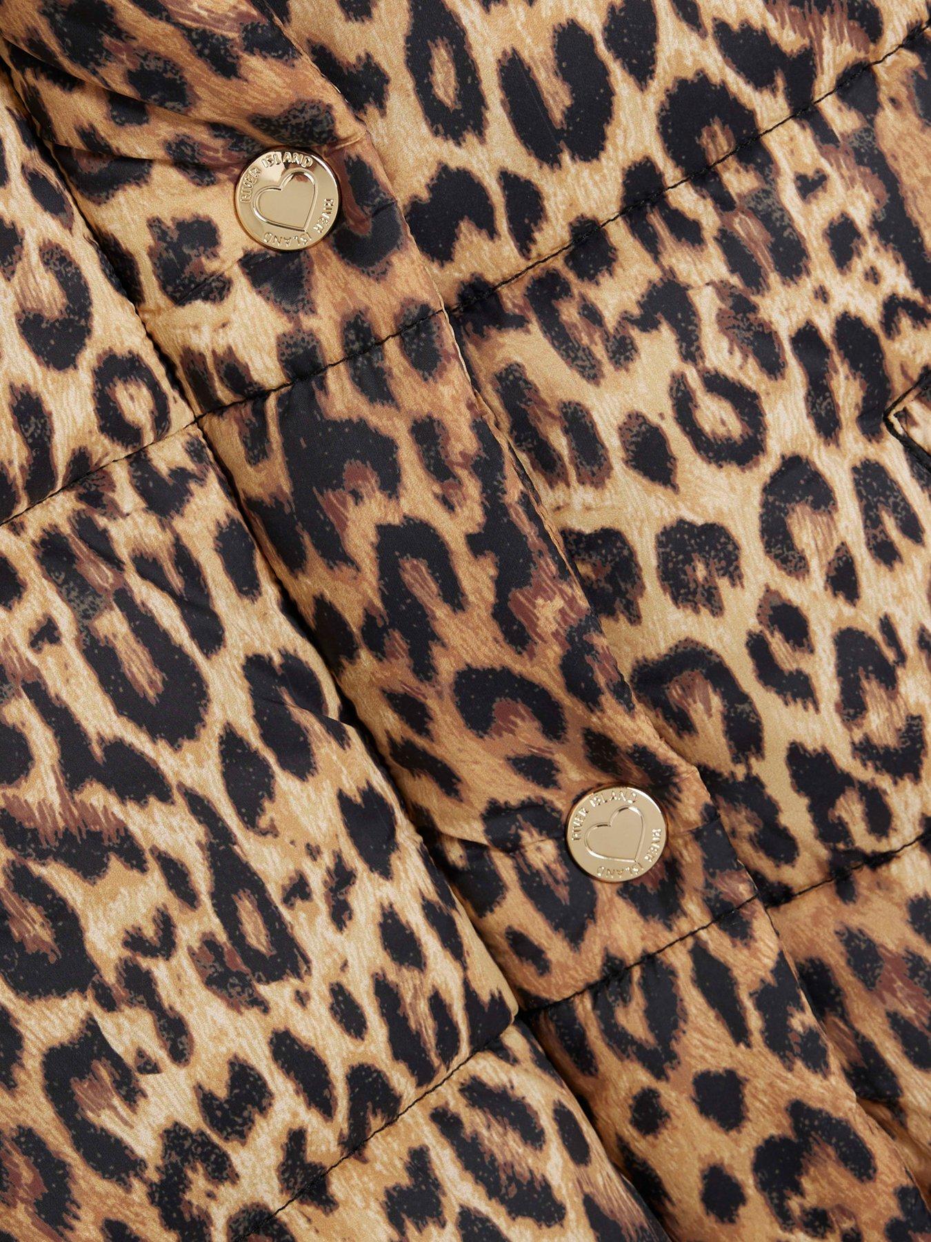 Image 4 of 5 of River Island Mini Girls Leopard Padded Gilet - Brown