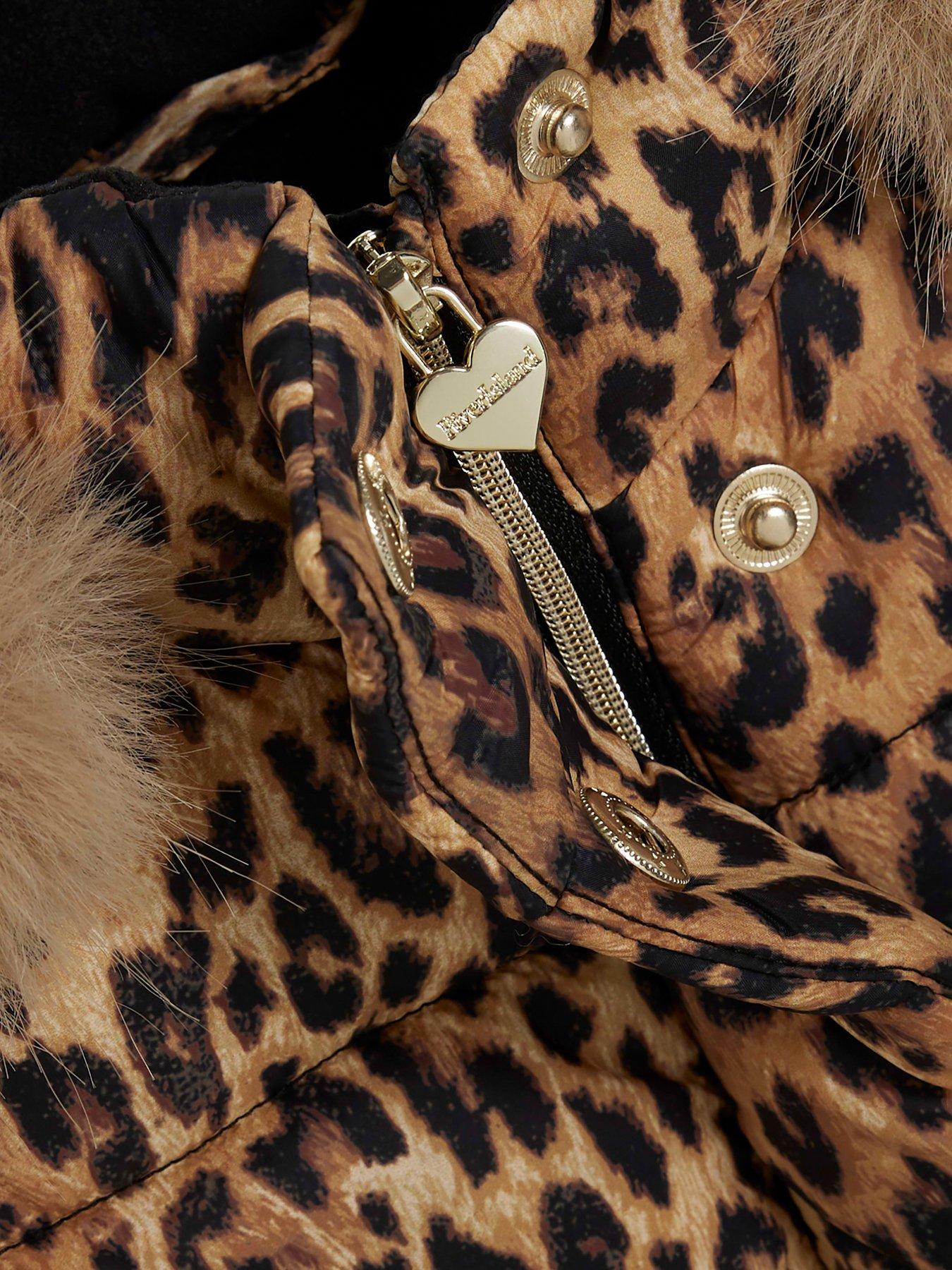 Image 5 of 5 of River Island Mini Girls Leopard Padded Gilet - Brown