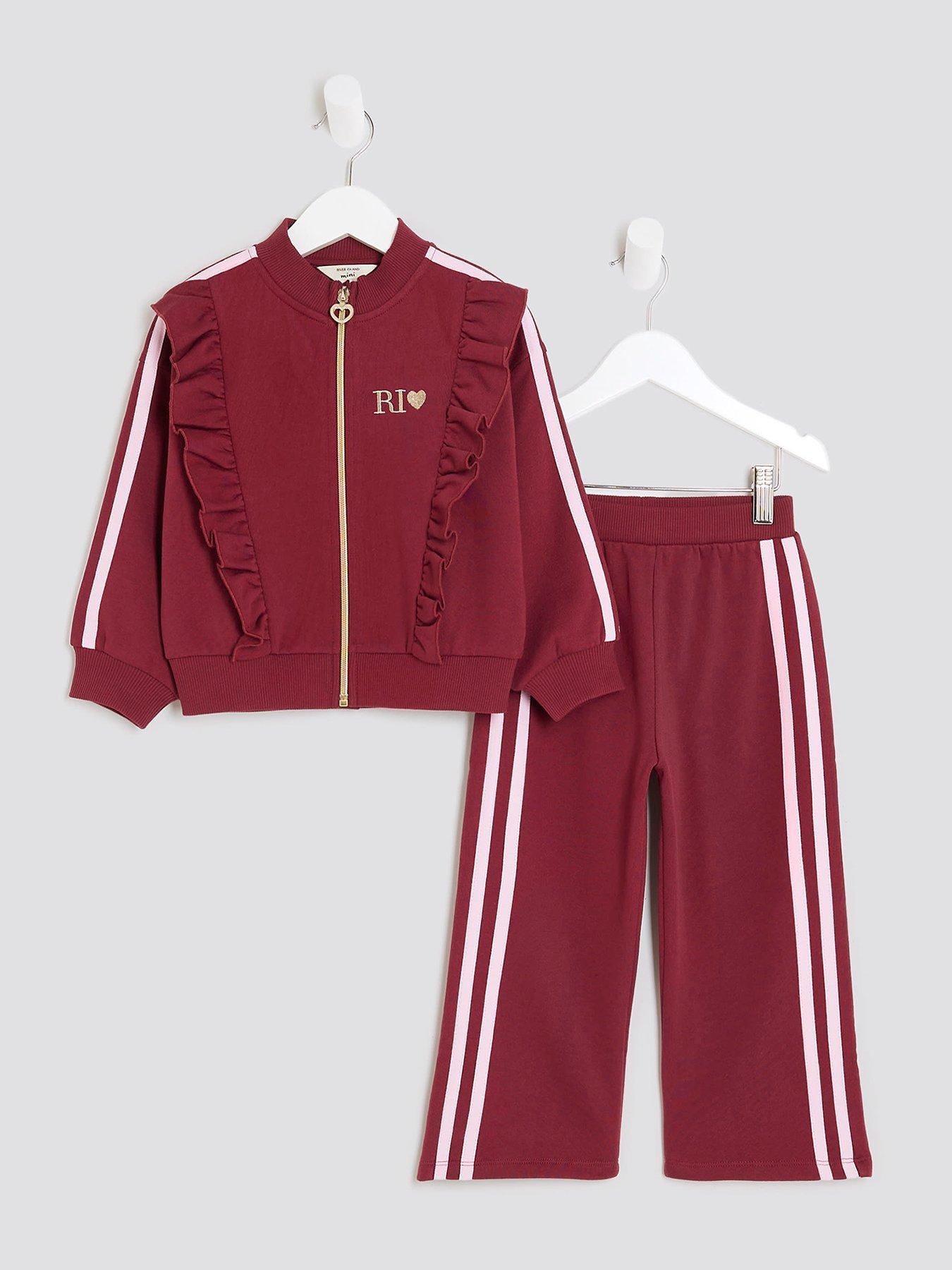 River Island Mini Mini Girls Long Sleeved Frill Tracksuit Set - Red