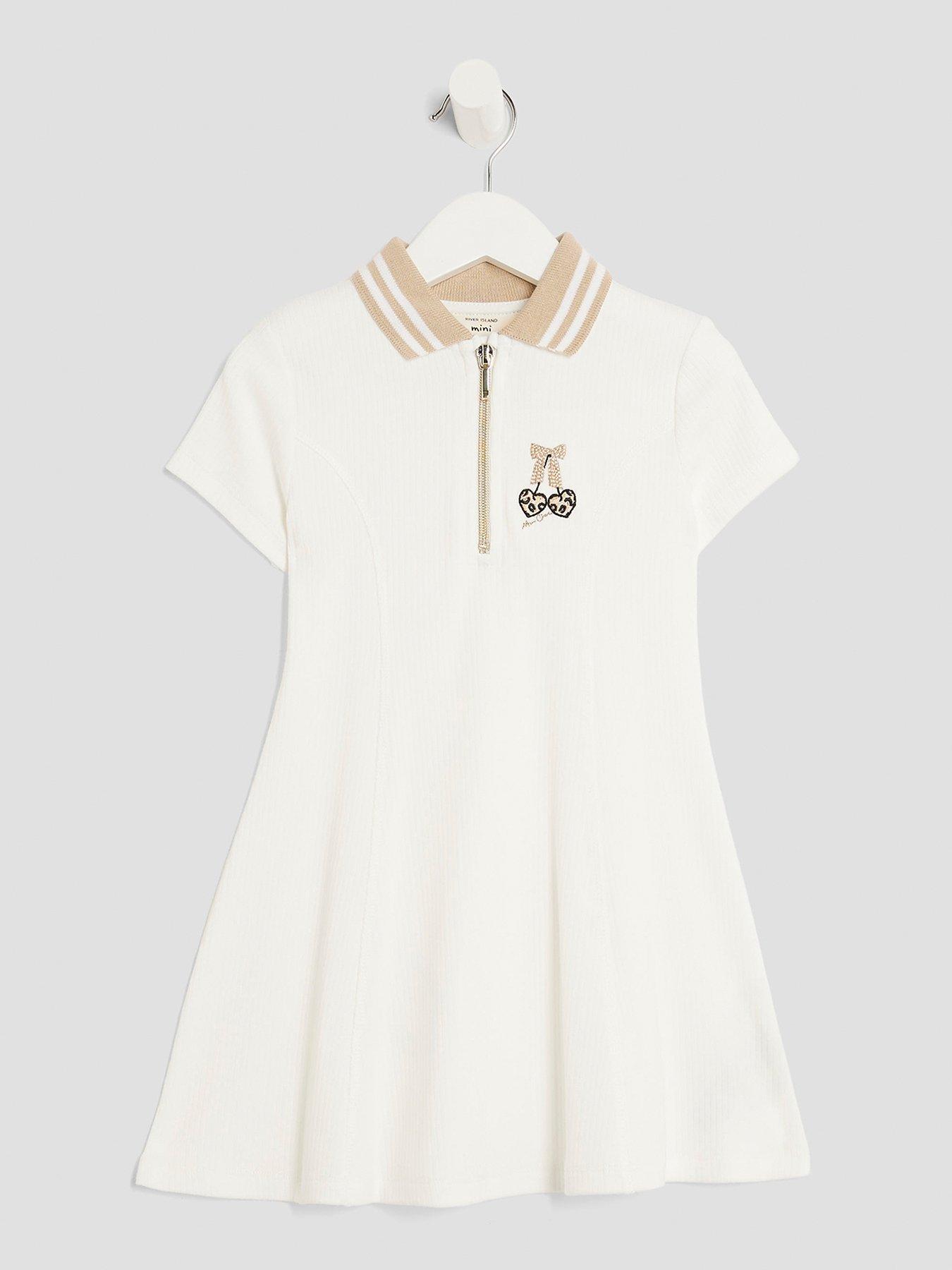 River Island Mini Girls Ribbed Leopard Cherry Bow Dress - White - Cream