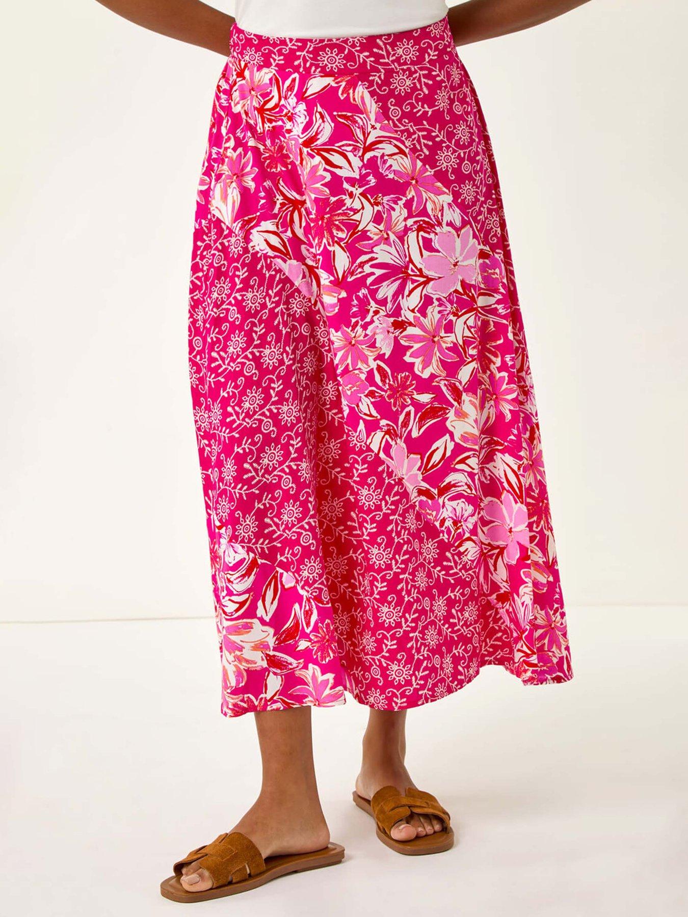 undefined Vivid Multi Floral Print A-line Skirt - Pink