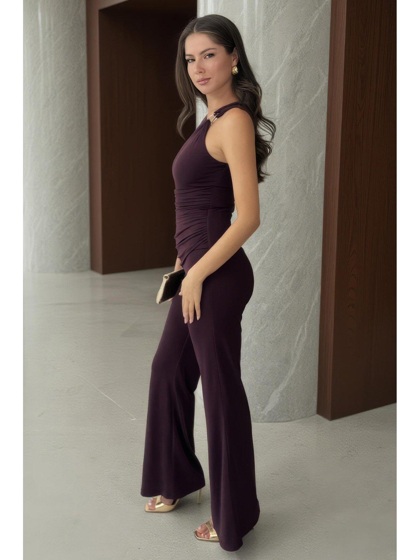Image 2 of 4 of AX Paris Shoulder Detail Jumpsuit - Purple