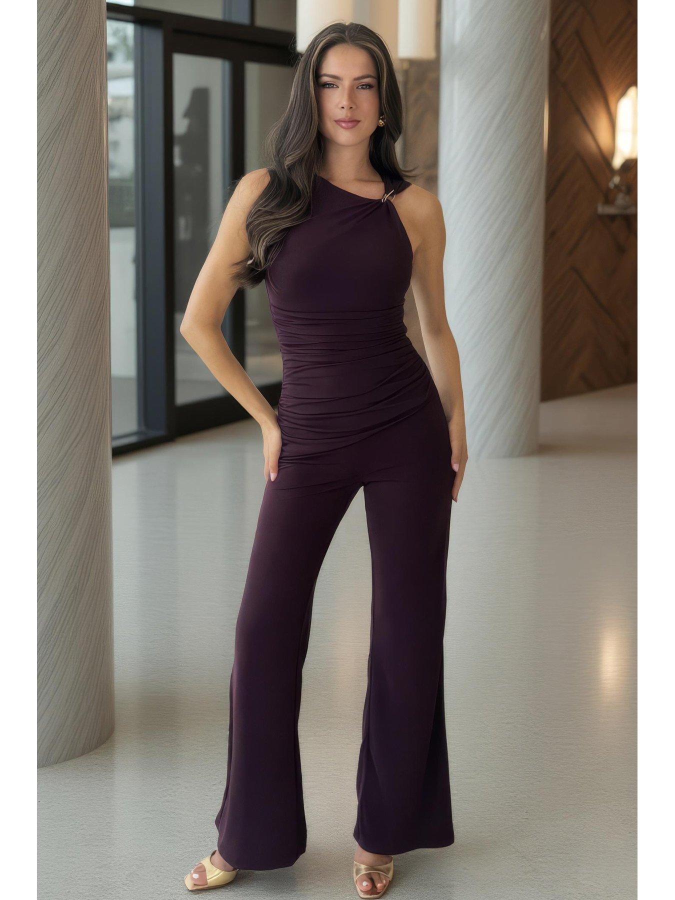 Image 3 of 4 of AX Paris Shoulder Detail Jumpsuit - Purple