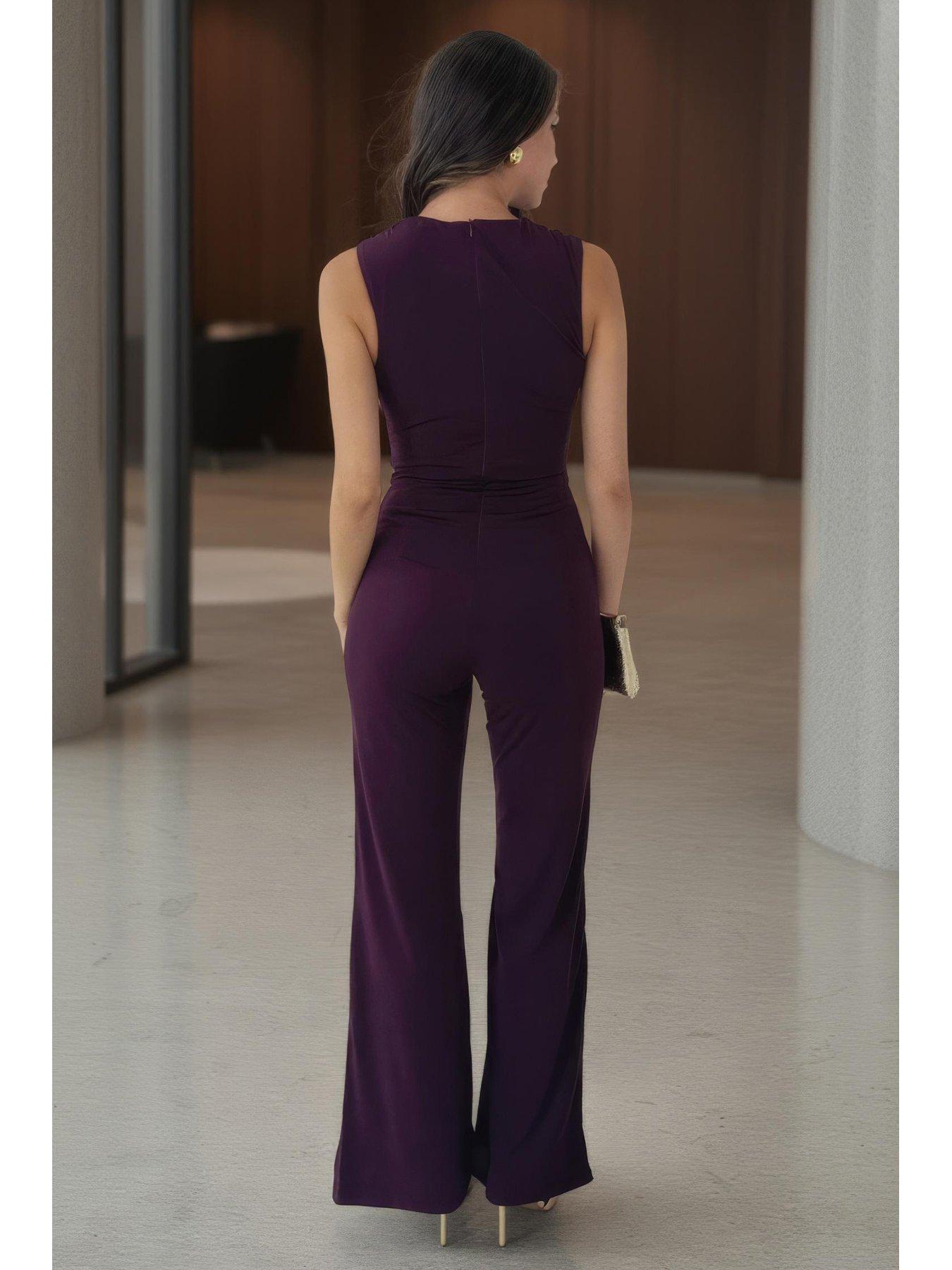 Image 4 of 4 of AX Paris Shoulder Detail Jumpsuit - Purple