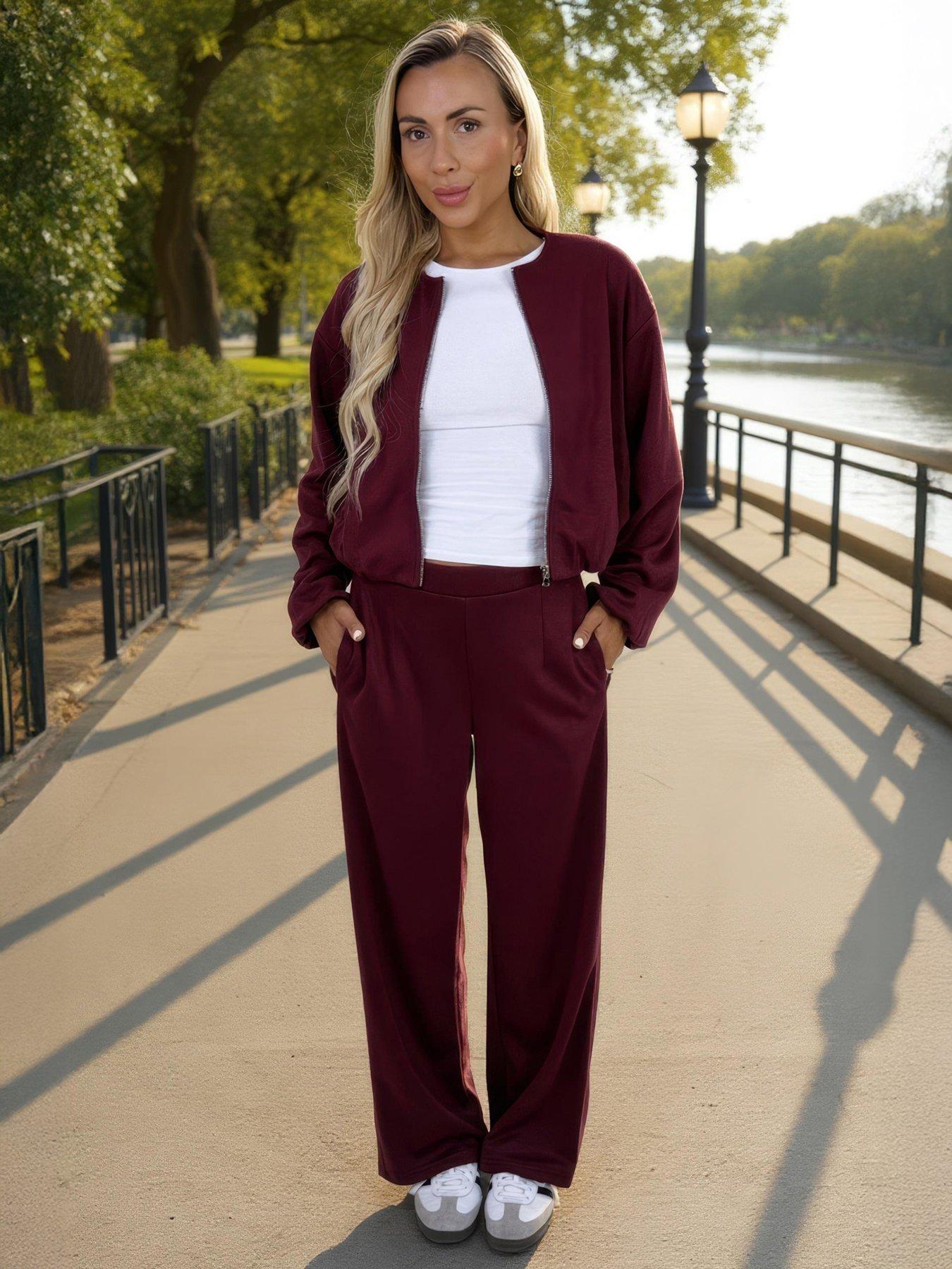 Image 1 of 4 of AX Paris Wide Leg Jogger - Burgundy