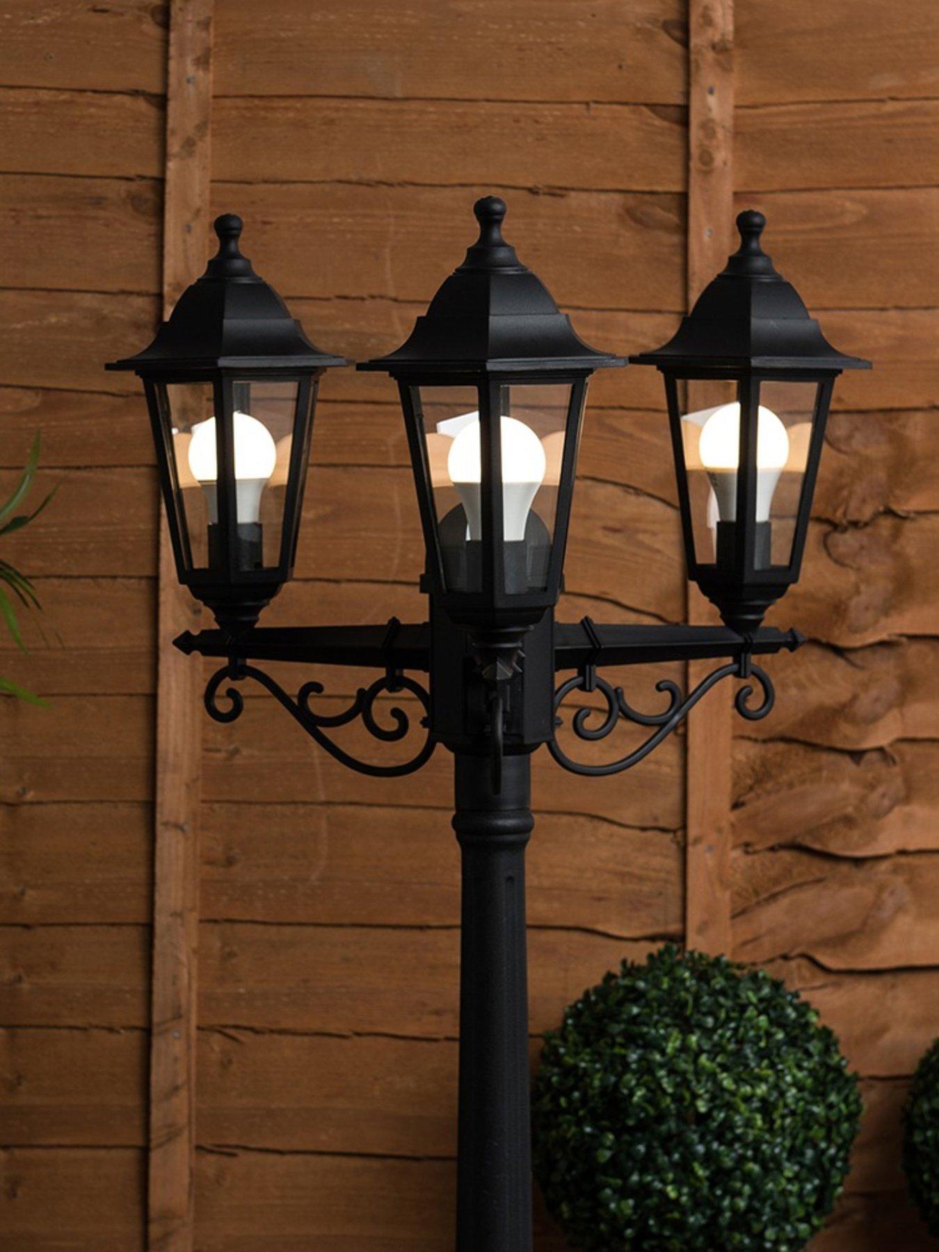 undefined Mayfair Black IP44 3 Way Plastic Outdoor Lamp Post