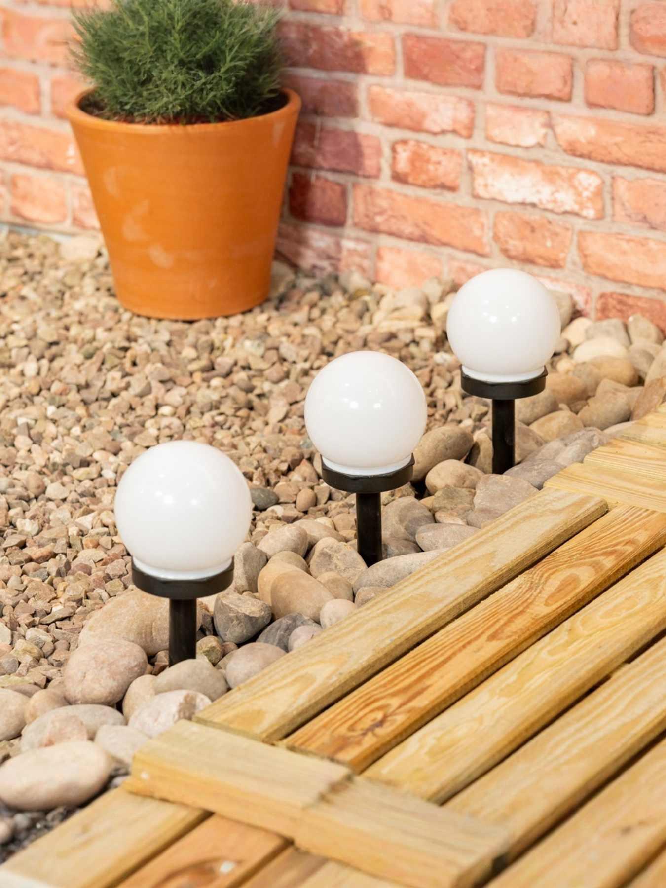 undefined Frosted Globe Solar Powered Stake Lights - Pack of 3