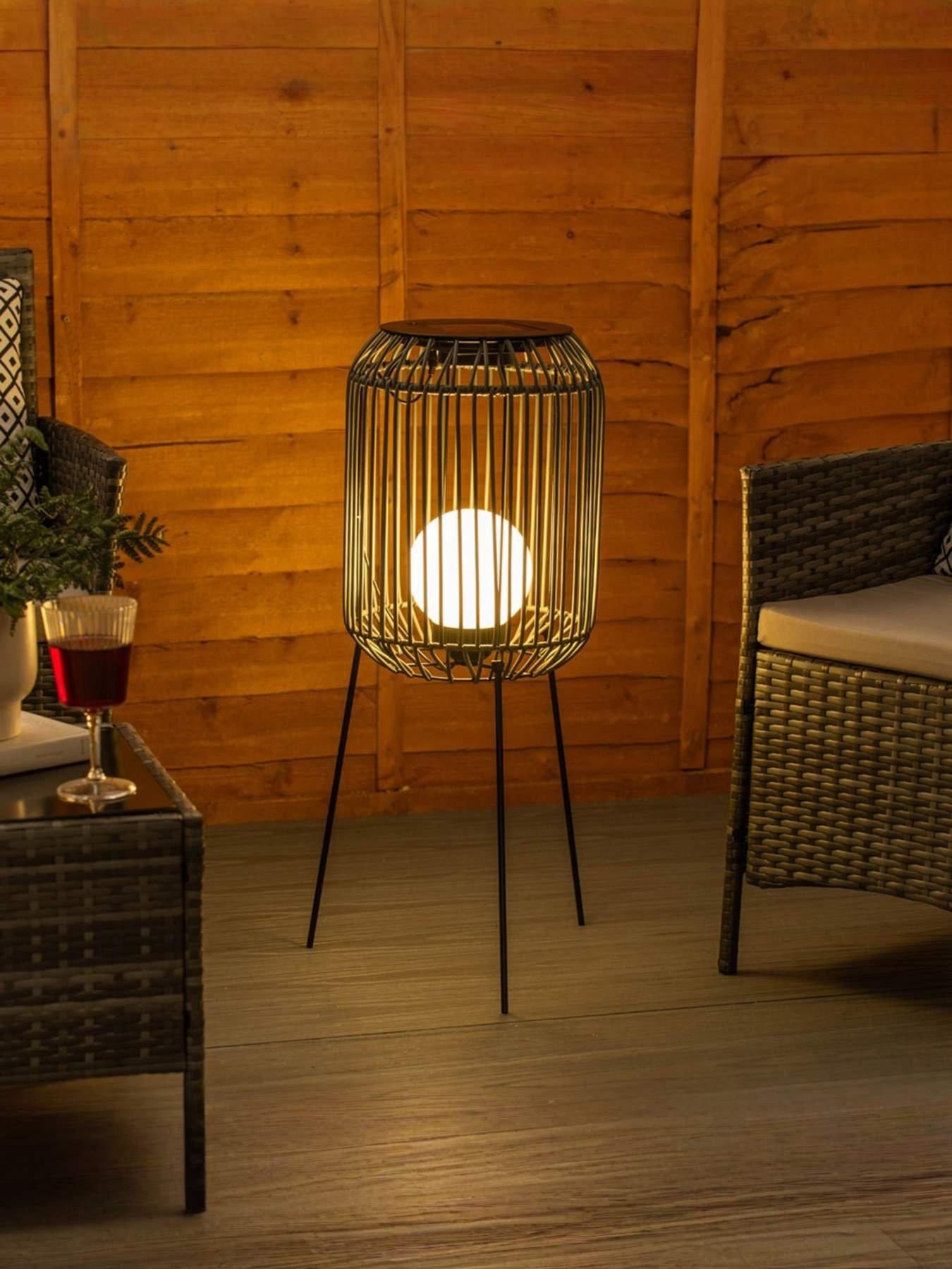 undefined Rattan Solar Powered Squat Tripod Floor Lamp