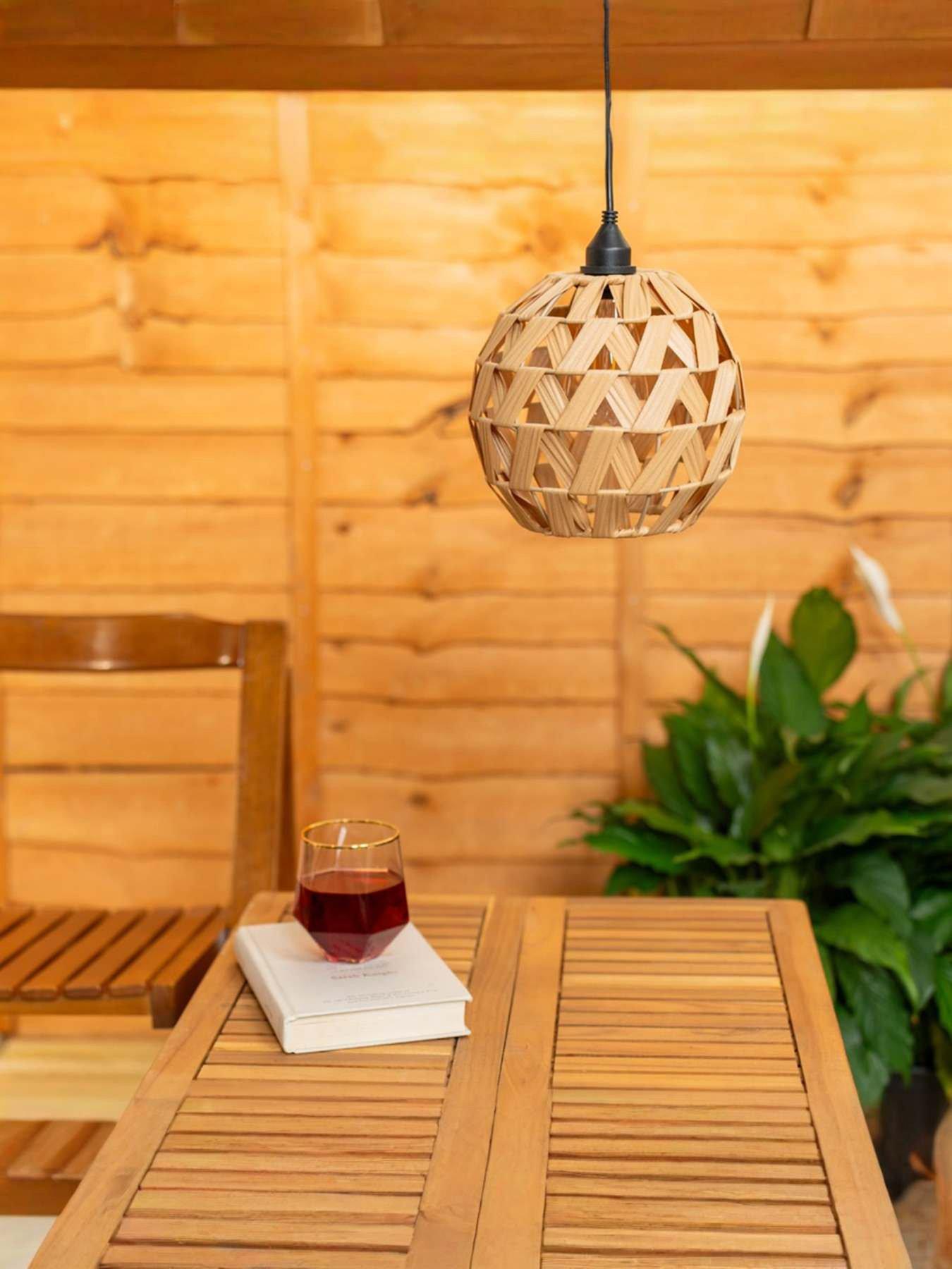 ValueLights Battery Operated Outdoor Rattan Ball Pendant Light