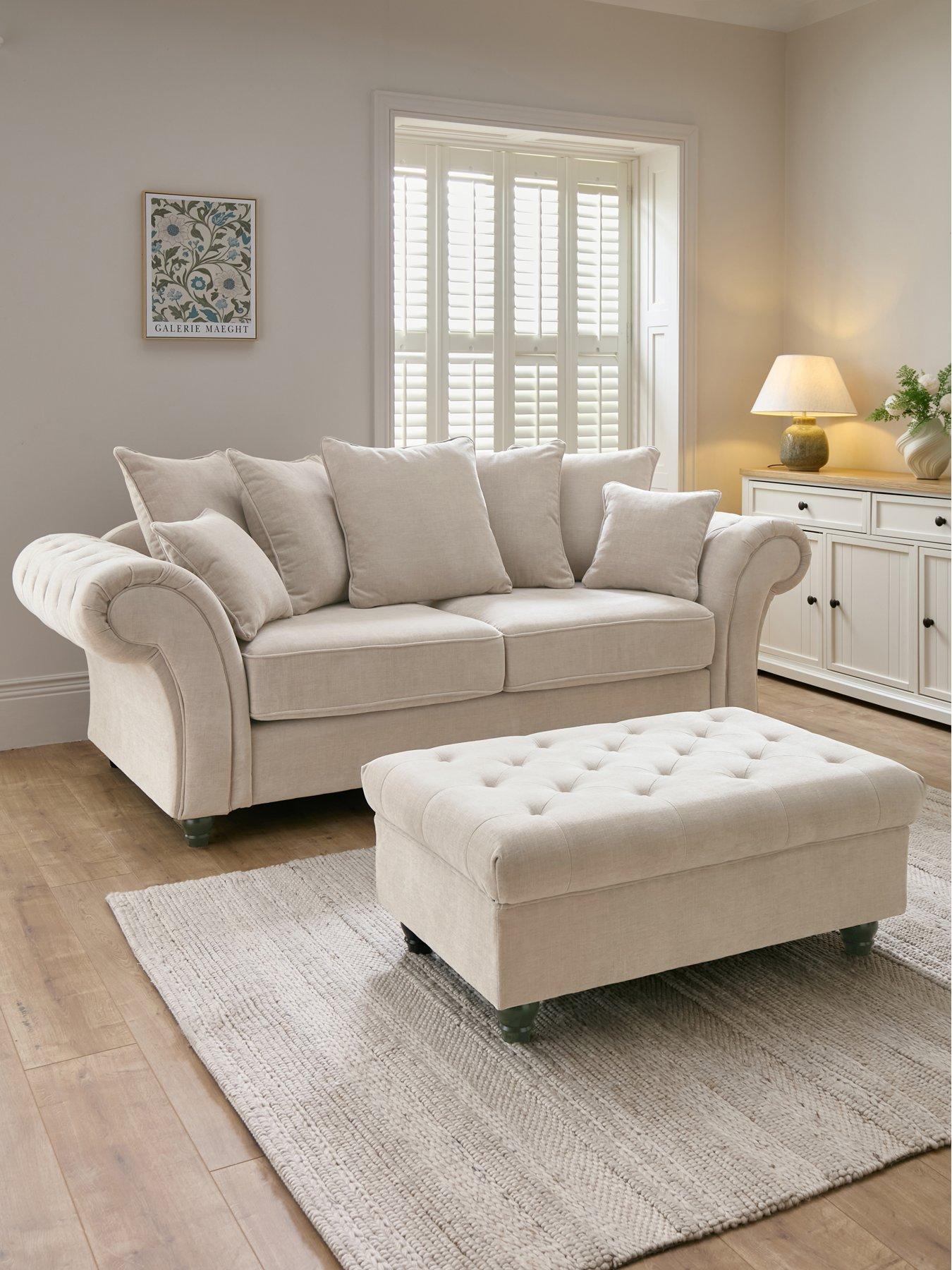 The Very Collection Windsor Fabric 3 Seater Scatter Back Sofa + Footstool Set (Buy  &  SAVE!) - FSC® Certified