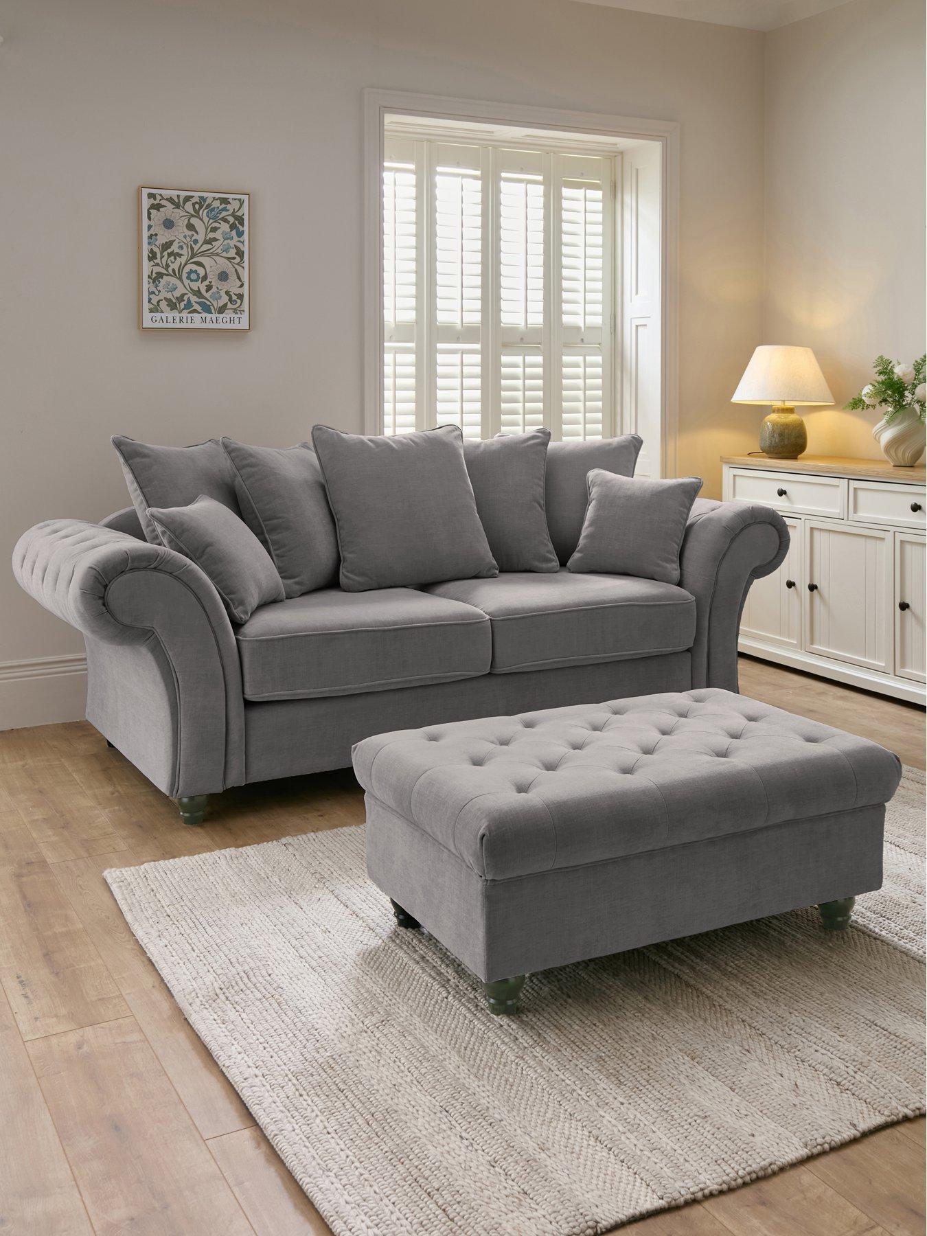 The Very Collection Windsor Fabric 3 Seater Scatter Back Sofa + Footstool Set (Buy  &  SAVE!) - FSC® Certified