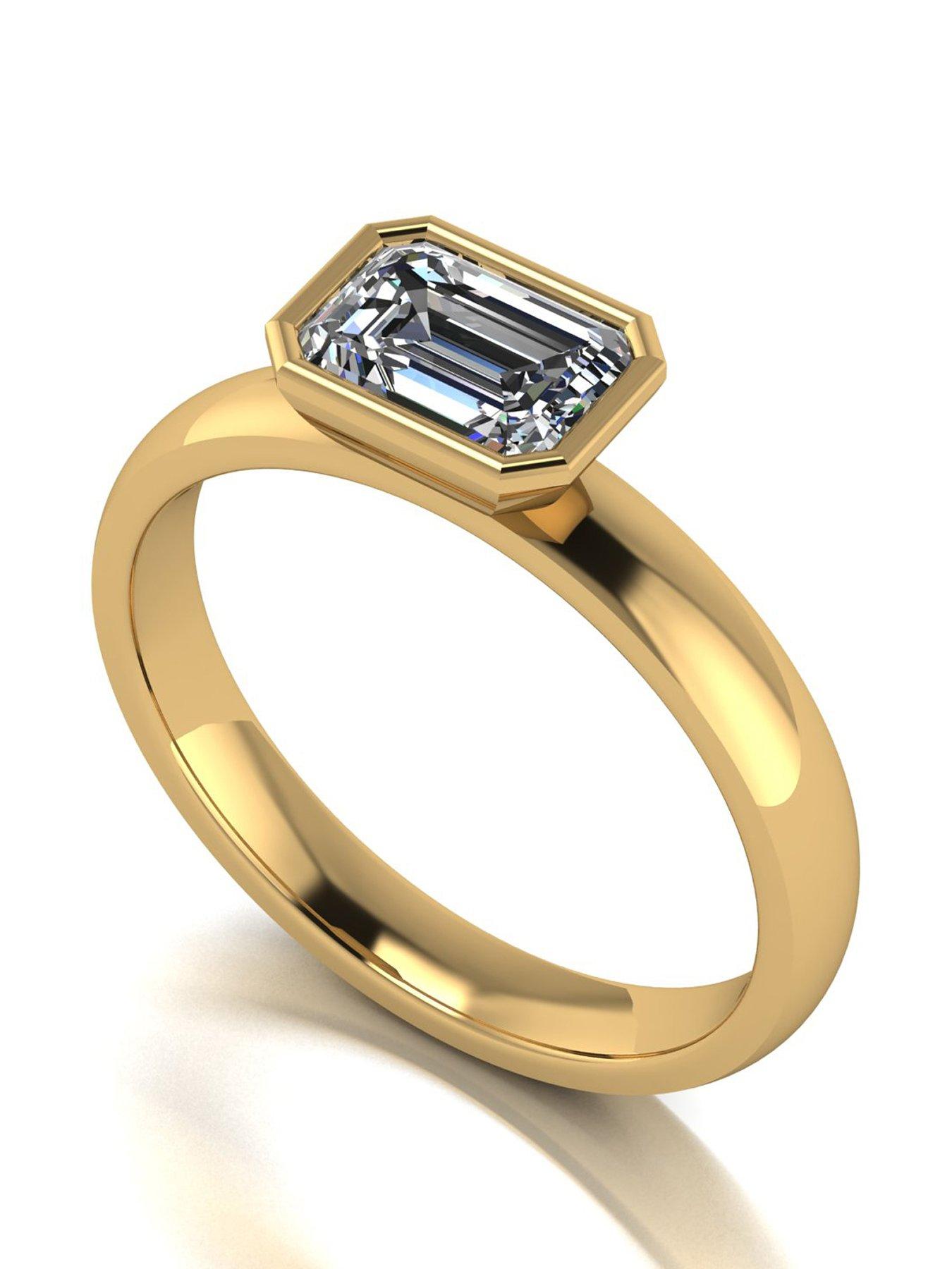 undefined 9Ct 1Ct Rub Set Emerald Cut Wed Fit Solitaire Ring - Gold