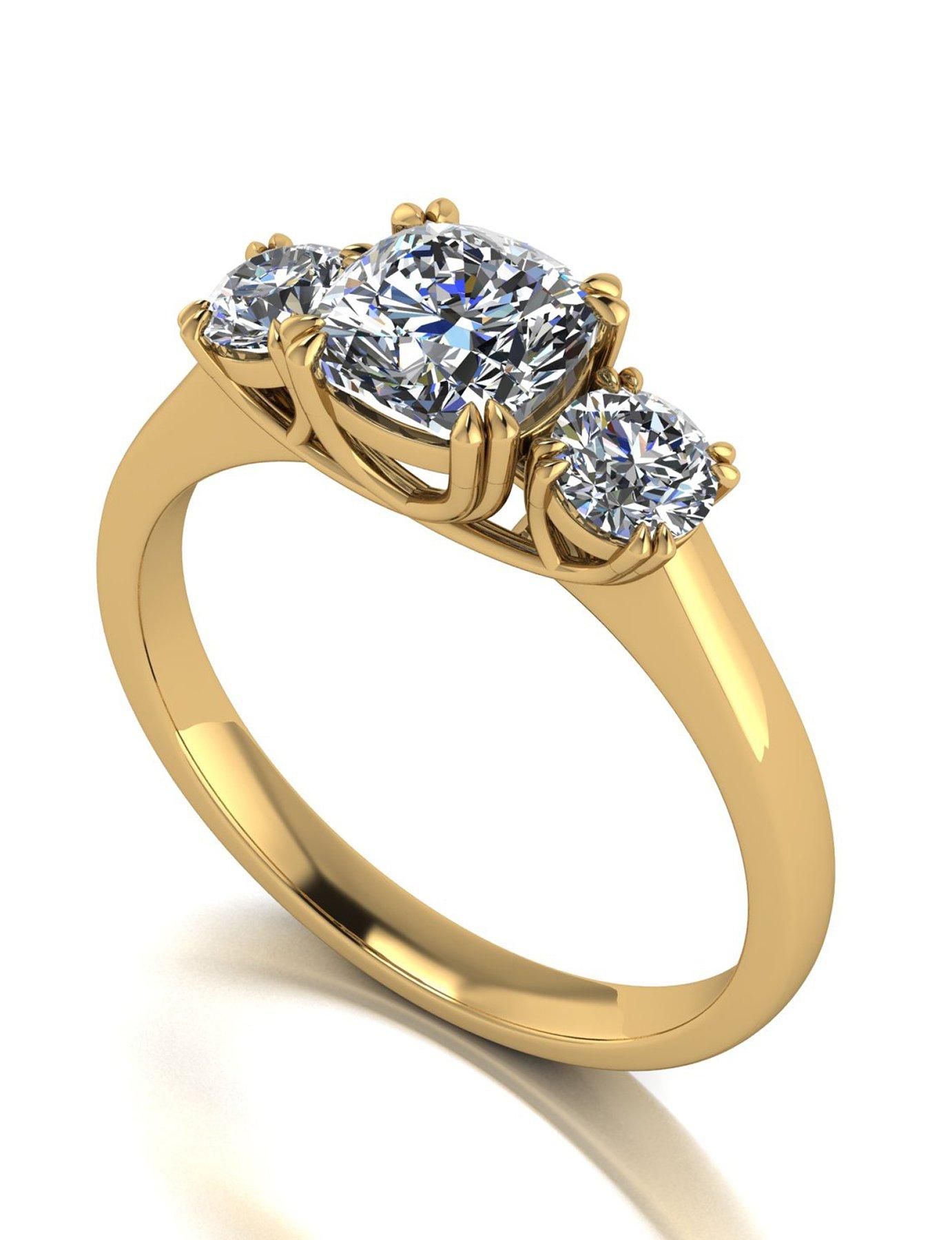 Image 1 of 5 of Moissanite 9Ct 160Ct Total Eq Criss Cross Cushion And Round Brilliant Trilogy Ring