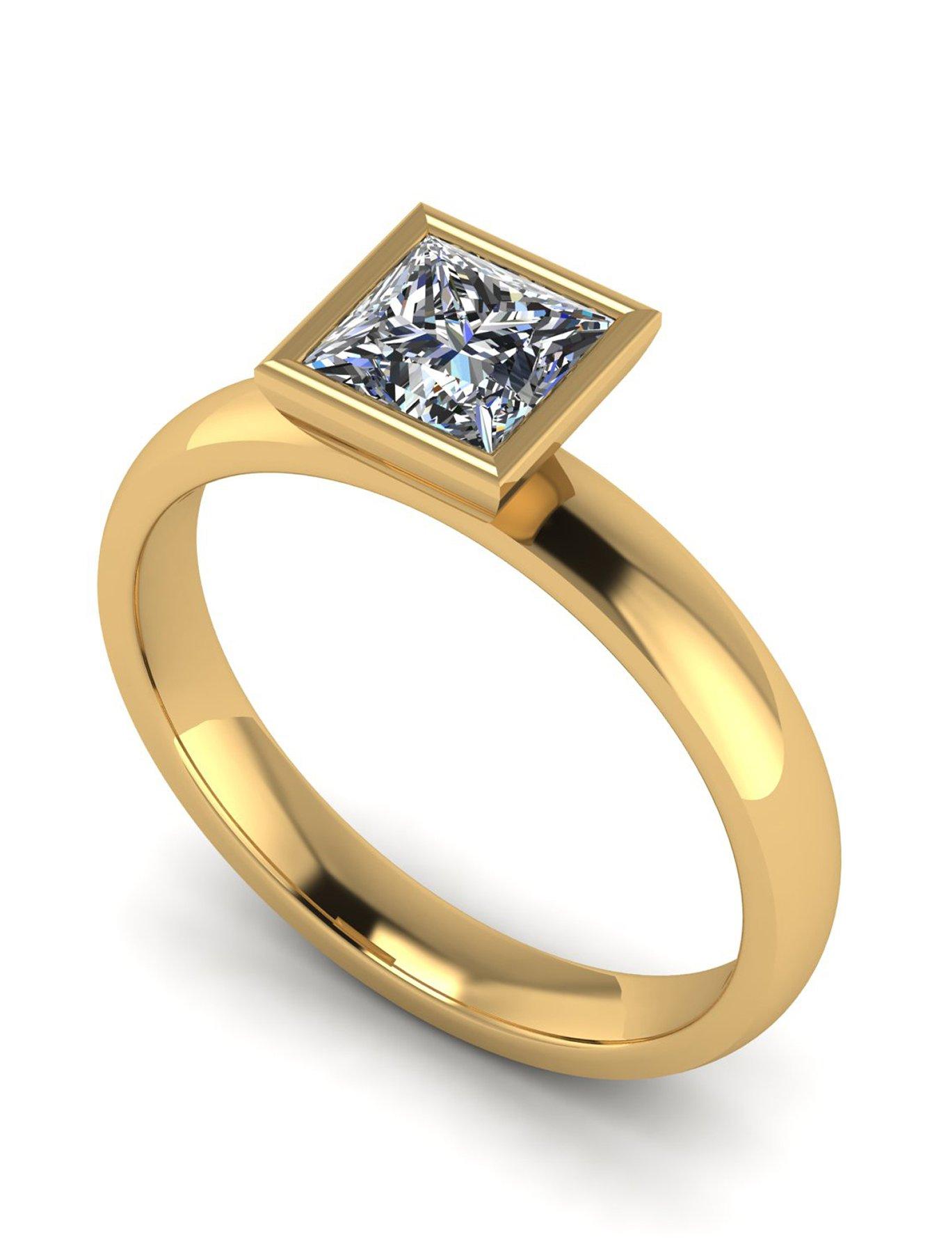 undefined 9Ct 105Ct Rub Set Square Brilliant Wed Fit Solitaire Ring - Gold
