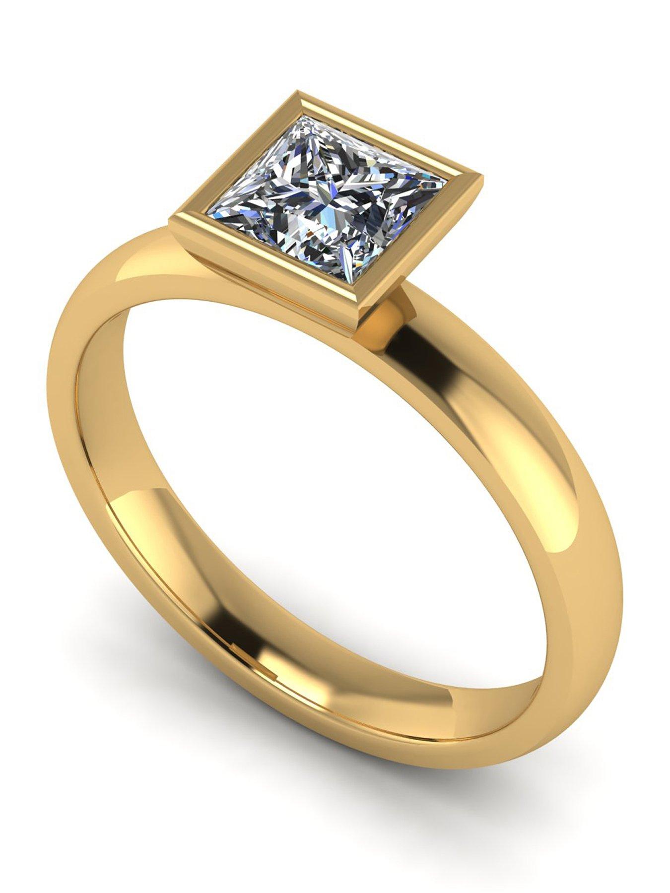 Moissanite 9Ct 105Ct Rub Set Square Brilliant Wed Fit Solitaire Ring - Gold