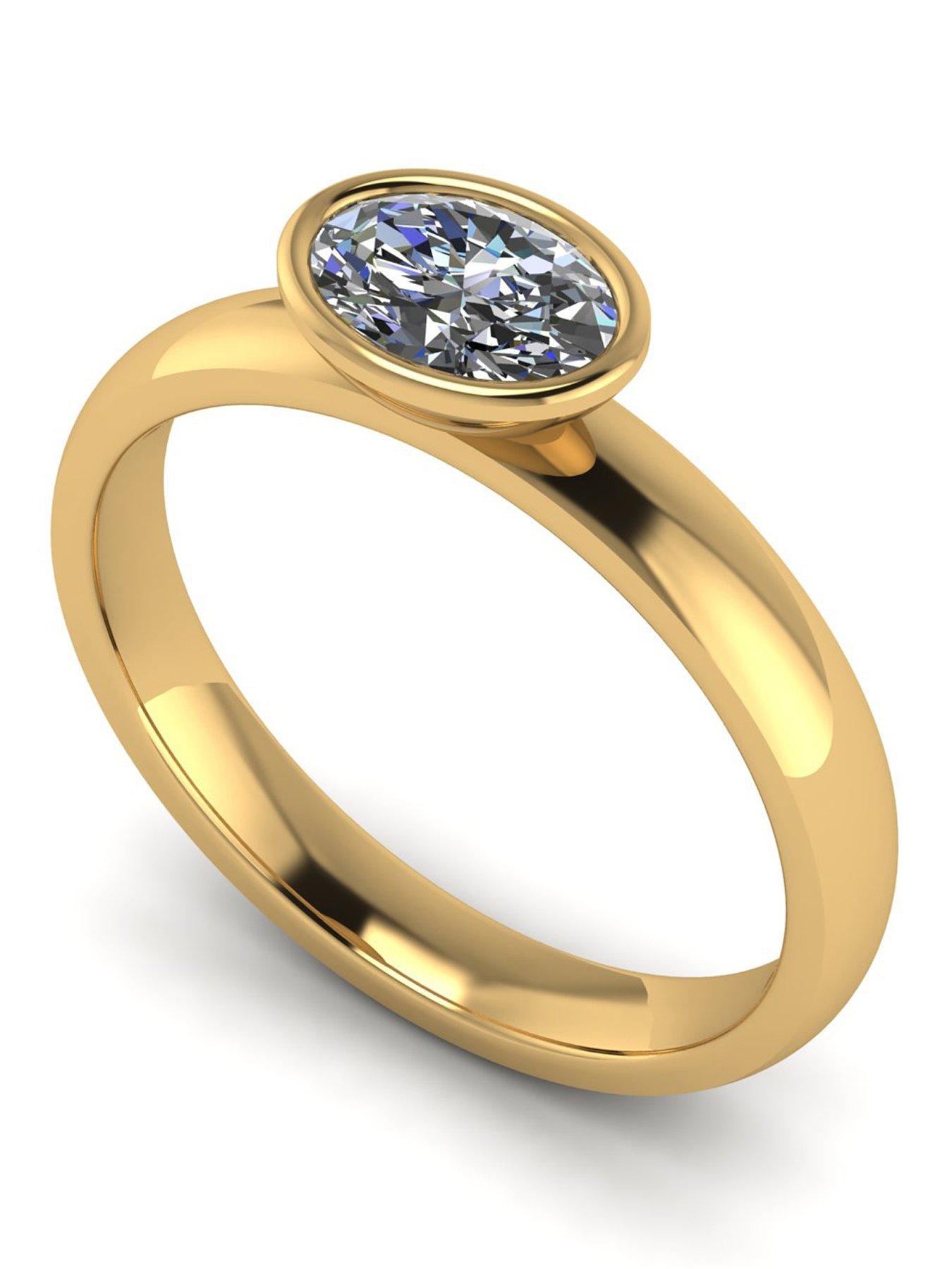 Moissanite 9Ct Gold 090Ct Rub Set Oval Wed Fit Solitaire Ring