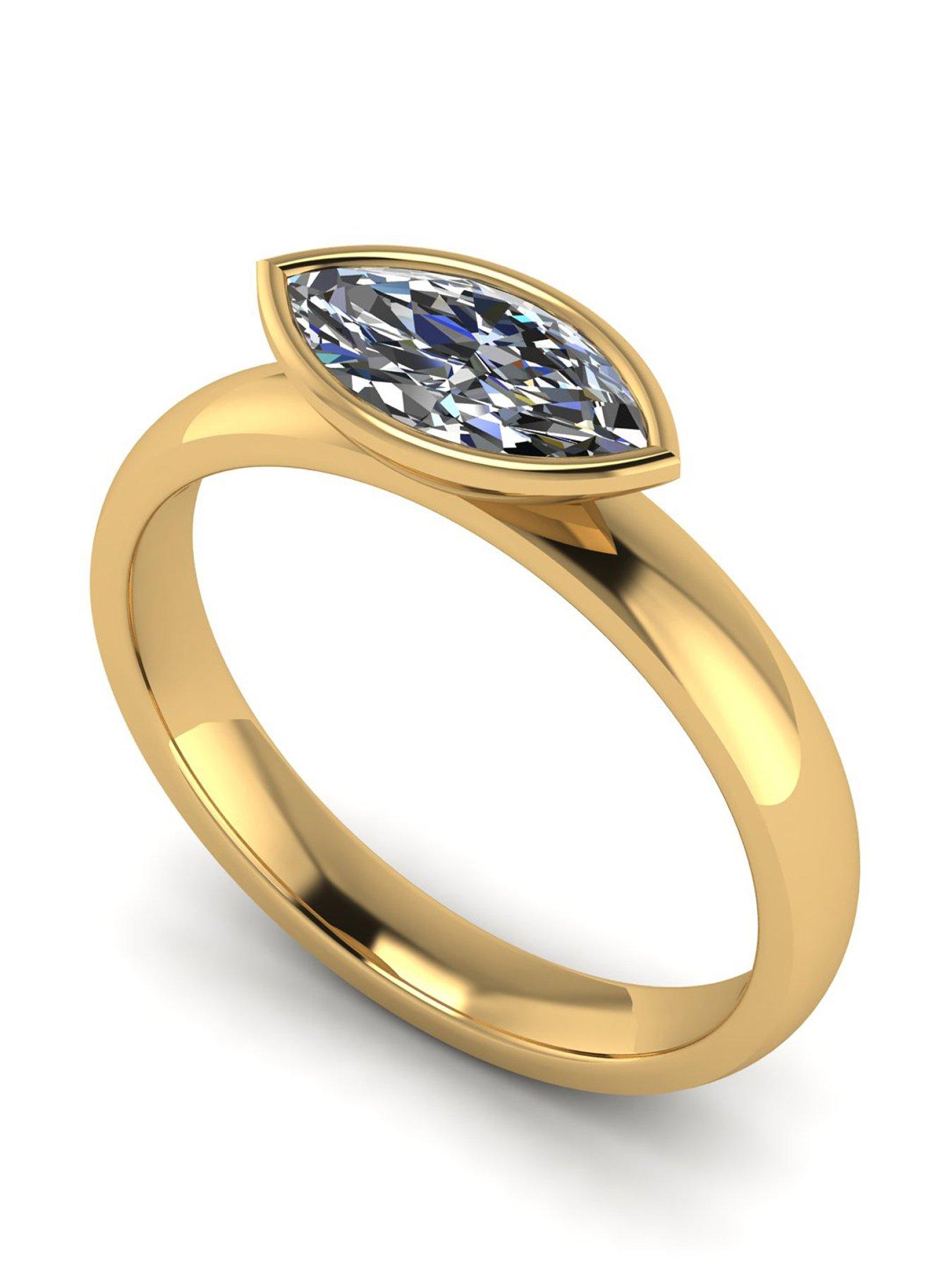 undefined 9Ct 1Ct Rub Set Marquise Wed Fit Solitaire Ring - Gold