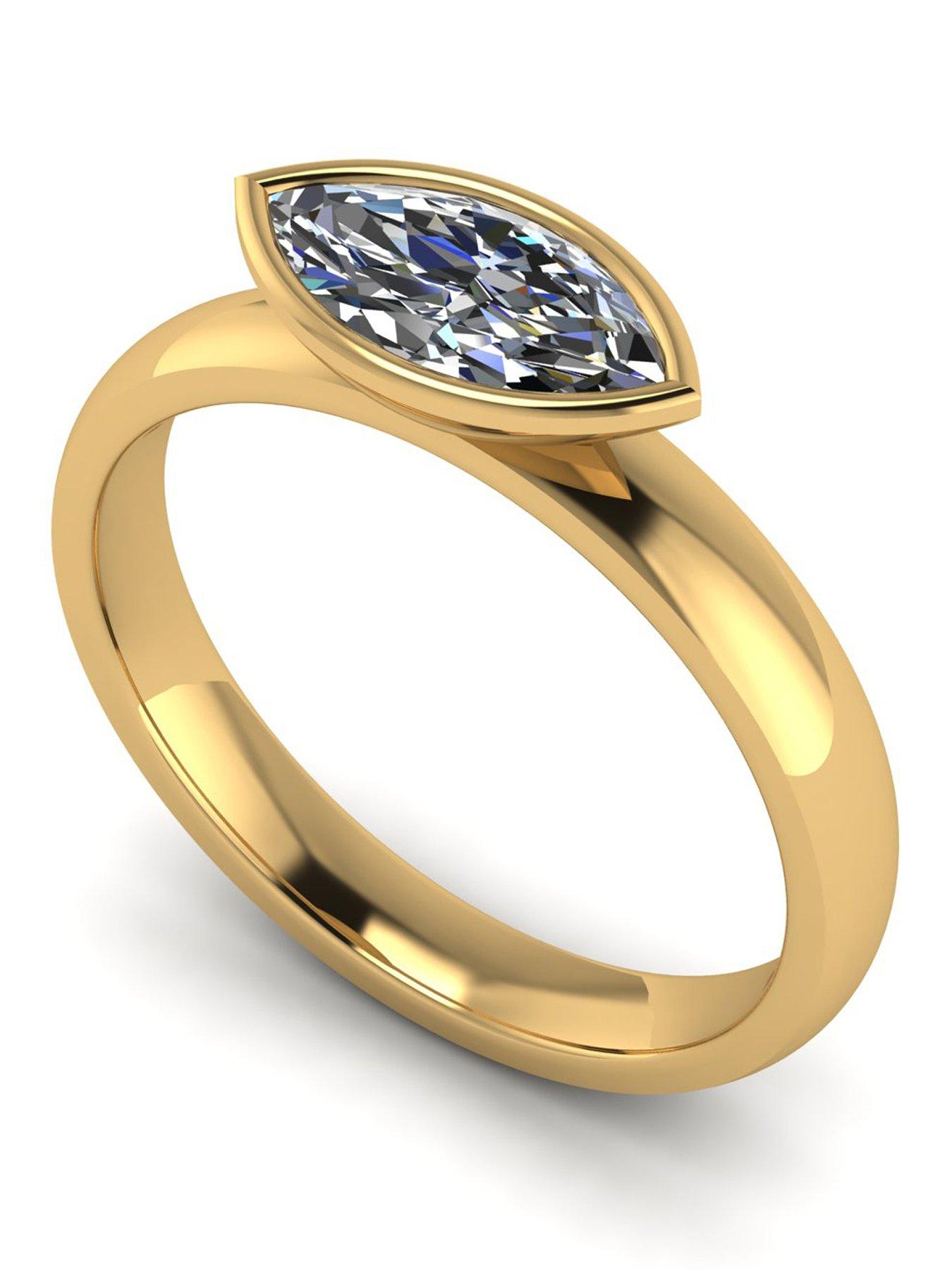 Moissanite 9Ct 1Ct Rub Set Marquise Wed Fit Solitaire Ring - Gold