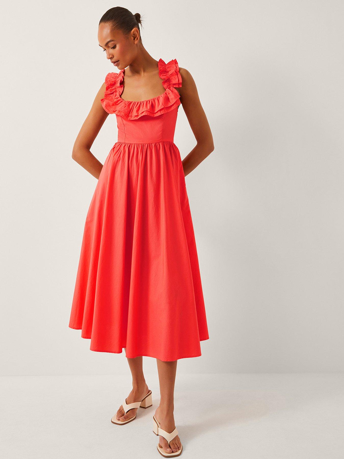 Monsoon Maria Ruffle Dress Coral Orange Very