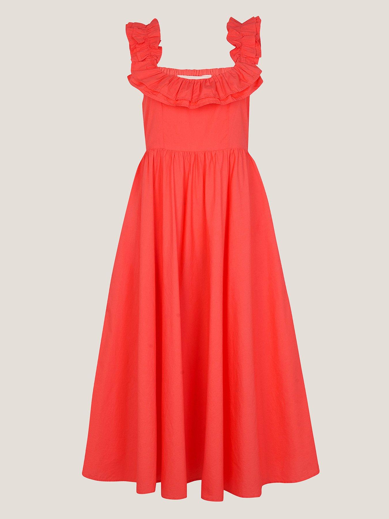 Monsoon Maria Ruffle Dress - Coral Orange | Very