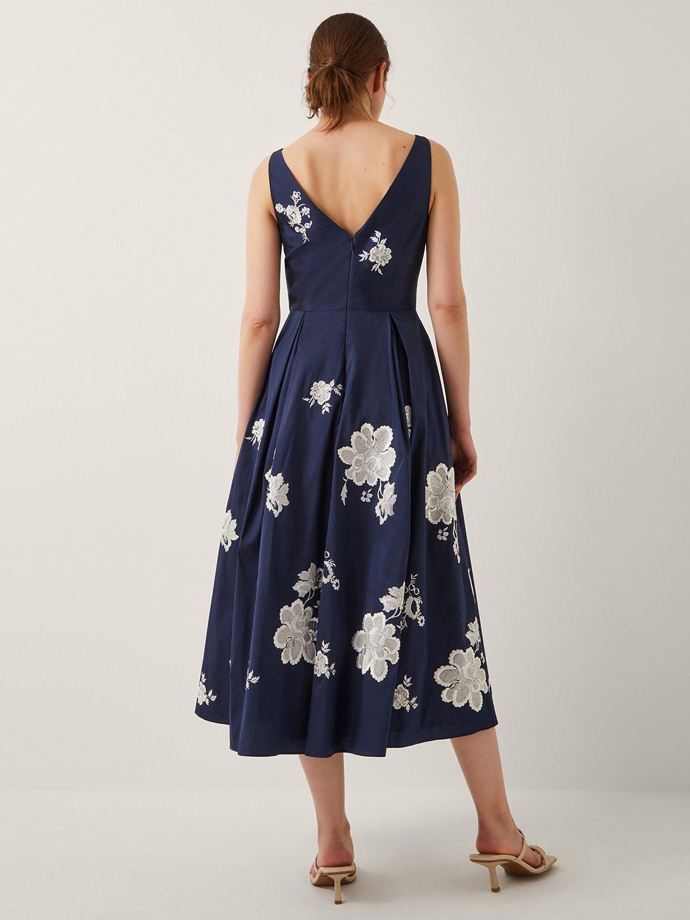 Image 2 of 4 of Monsoon Sicily Embroidered Dress - Navy