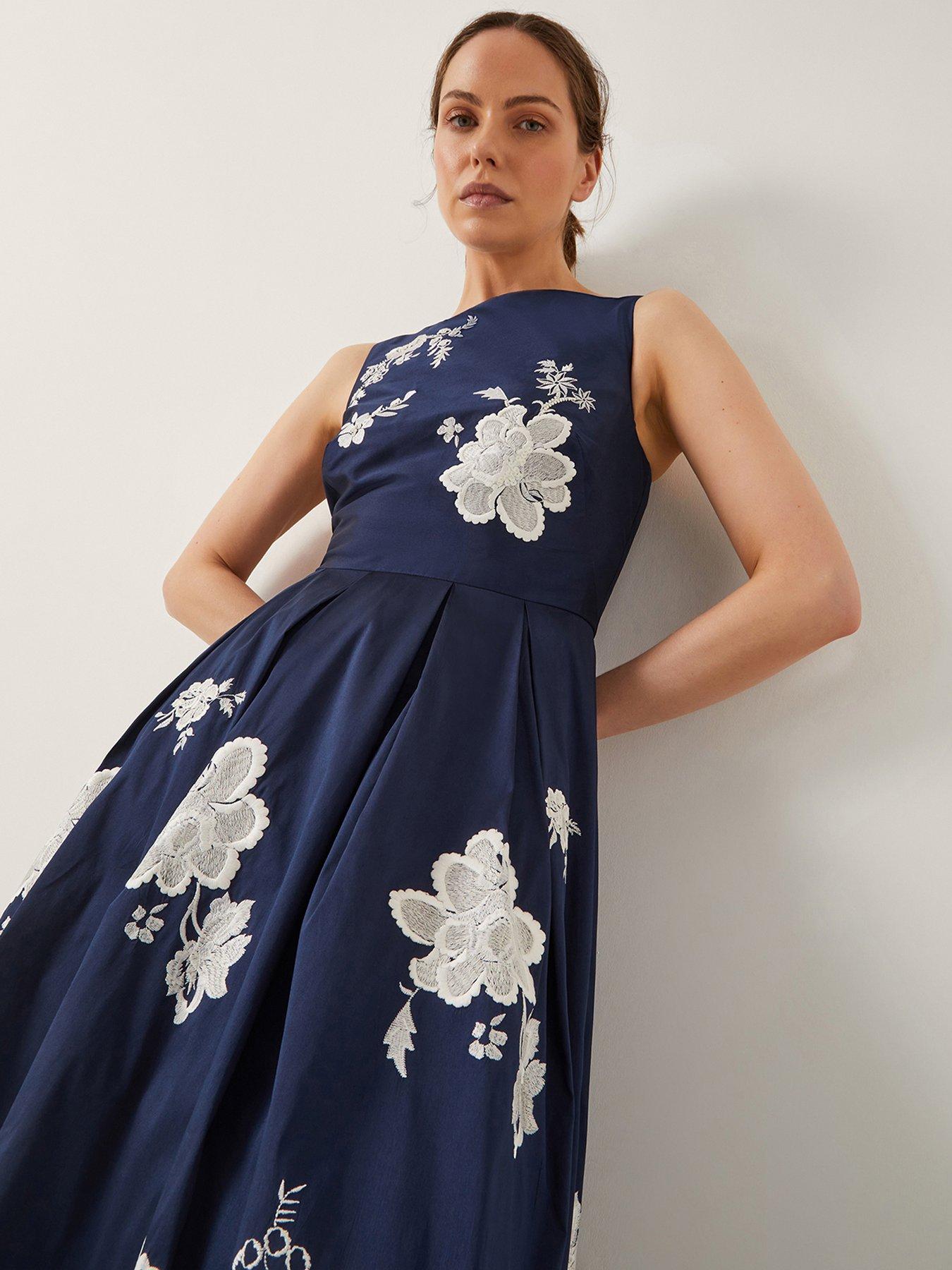 Image 3 of 4 of Monsoon Sicily Embroidered Dress - Navy