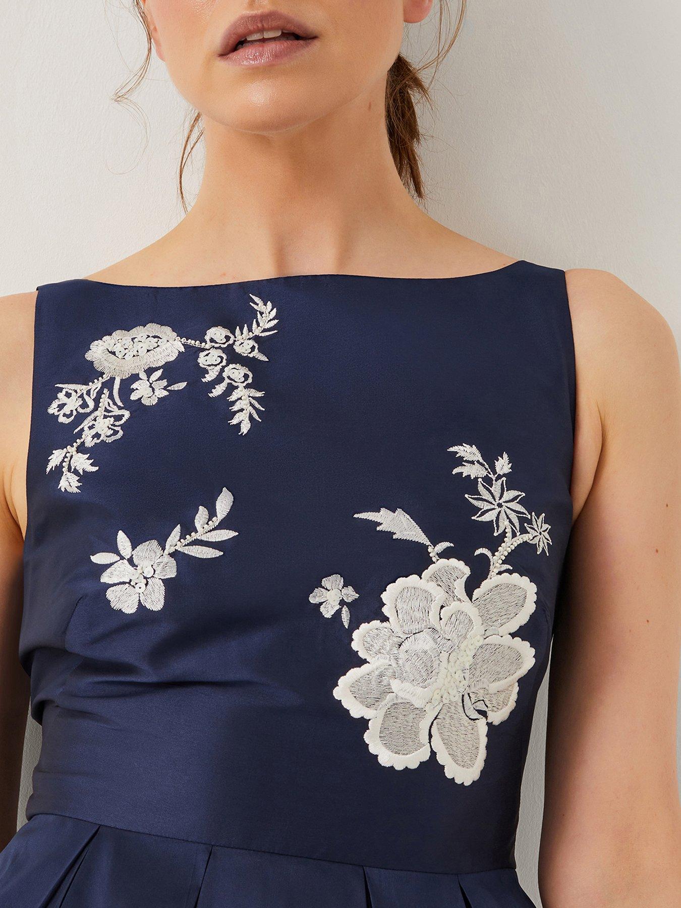 Image 4 of 4 of Monsoon Sicily Embroidered Dress - Navy