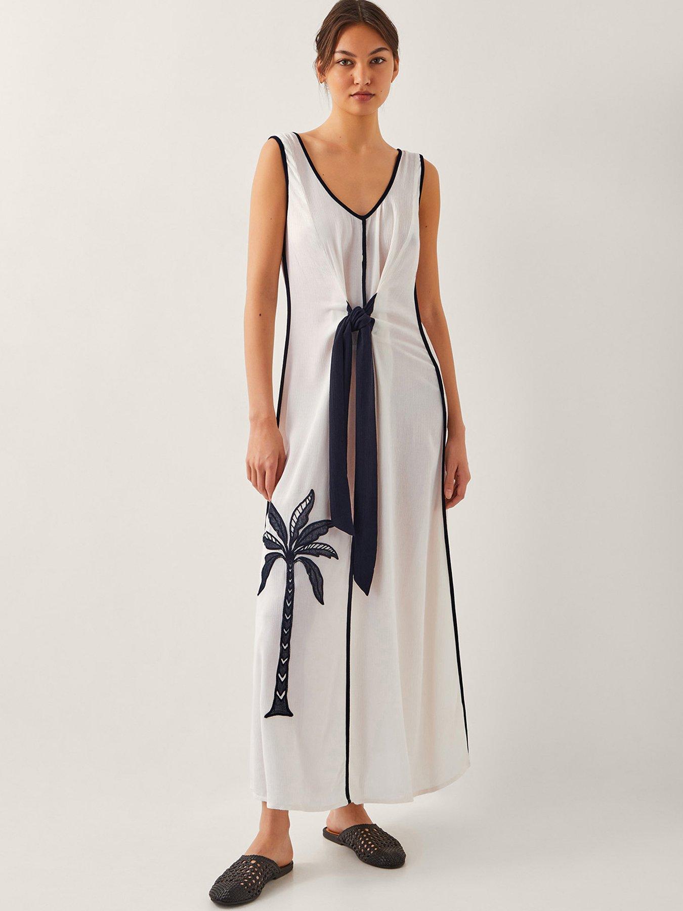 undefined Nyla Embroidered Tie Maxi Dress - White