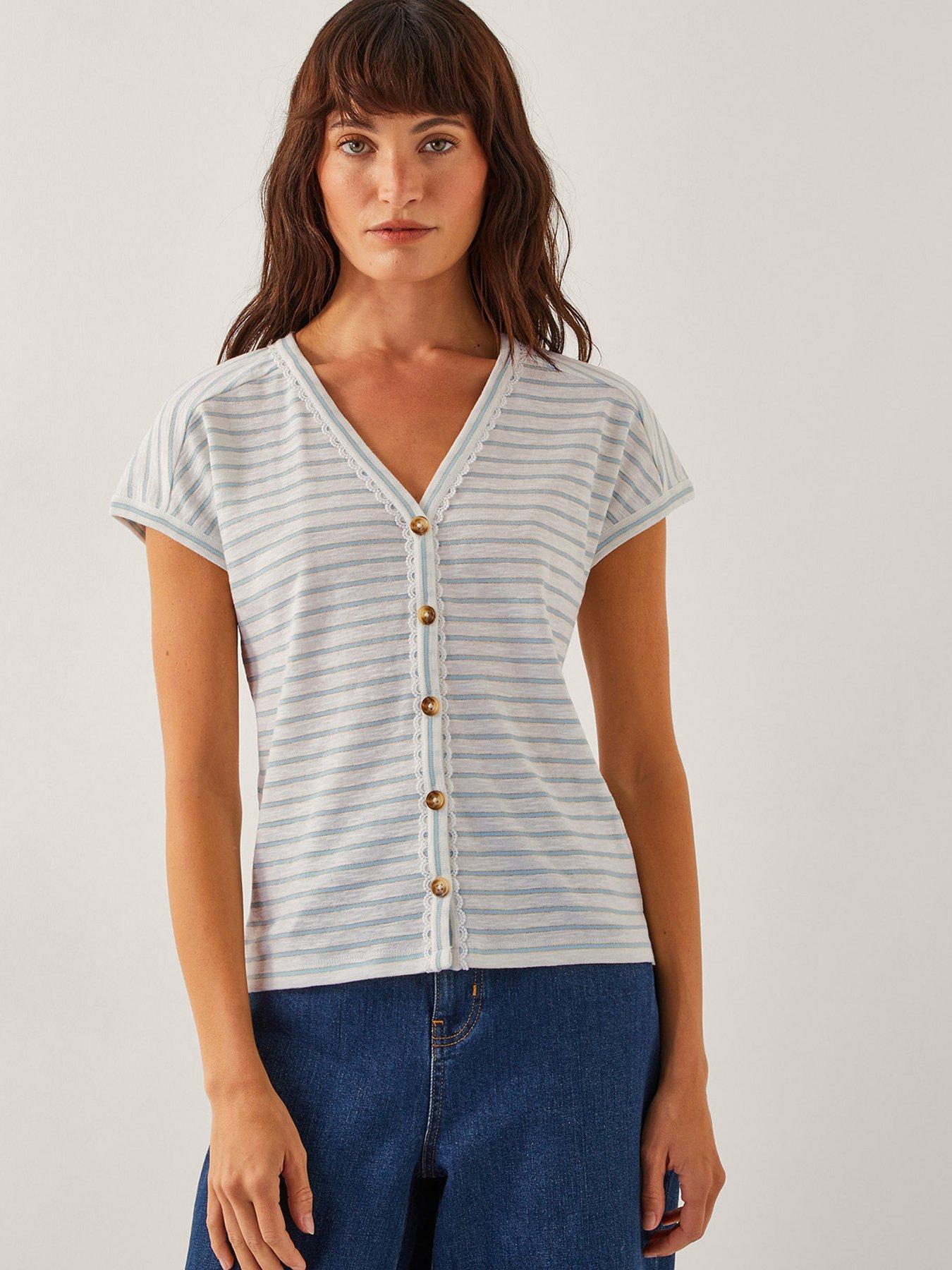 undefined Sasha Stripe Jersey T-Shirt - Ivory - Cream