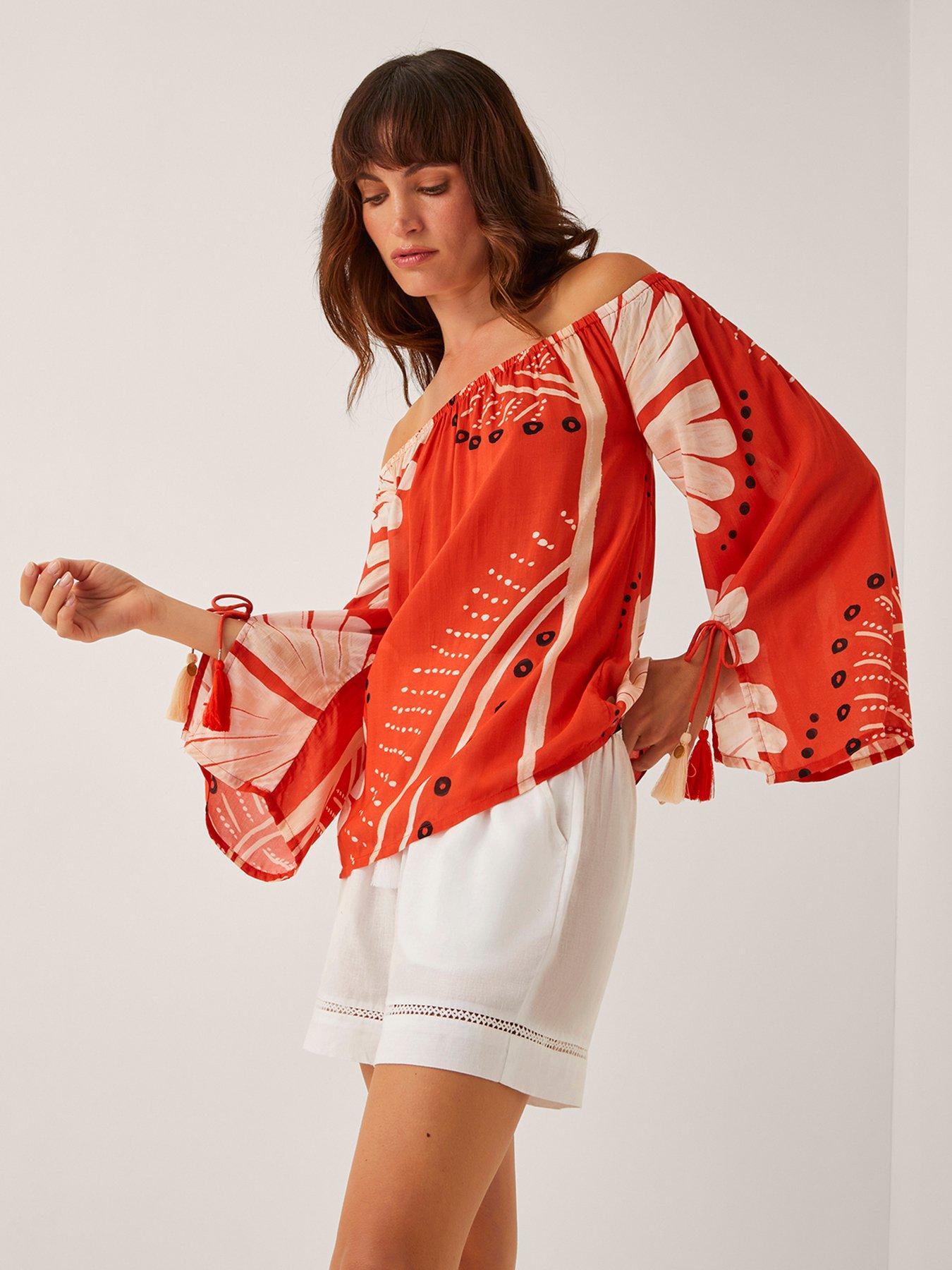 undefined Nara Bardot Top - Rust Orange